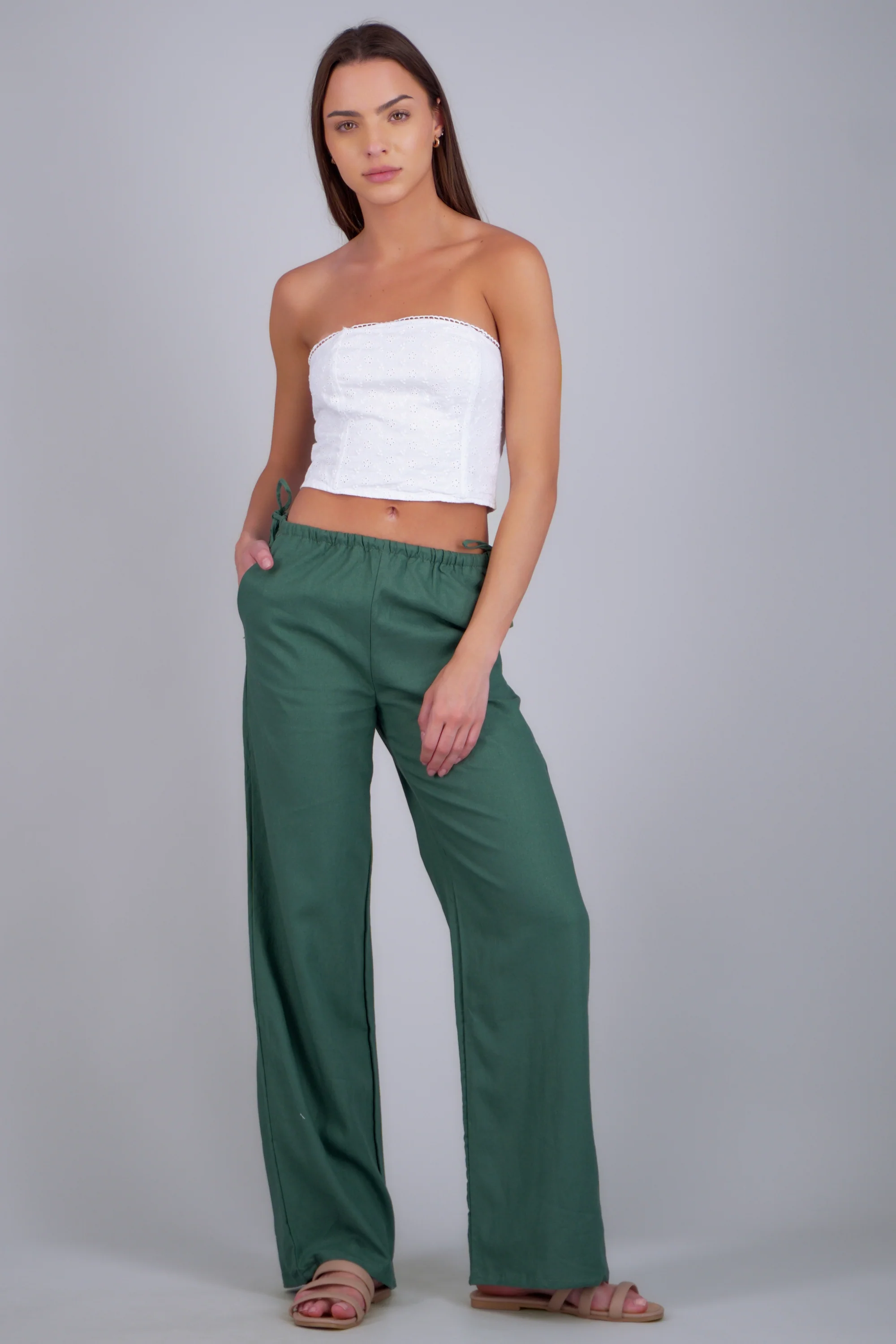 Pantalón lino detalle moños