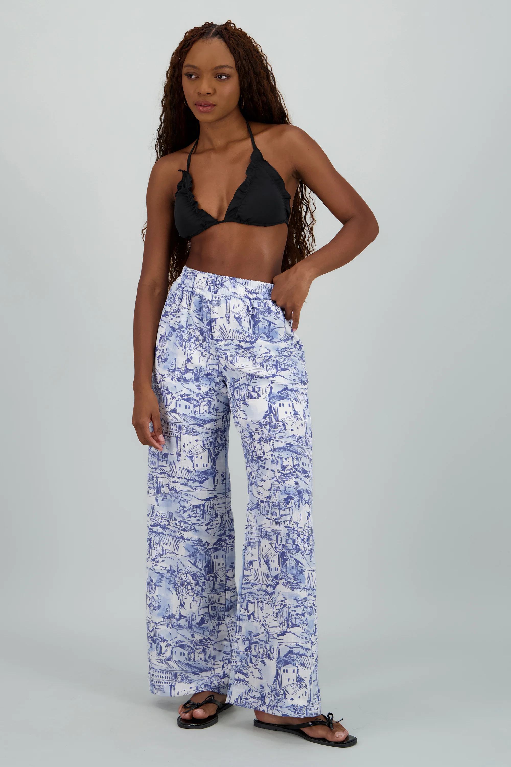 Pantalon recto estampado detalle elastico