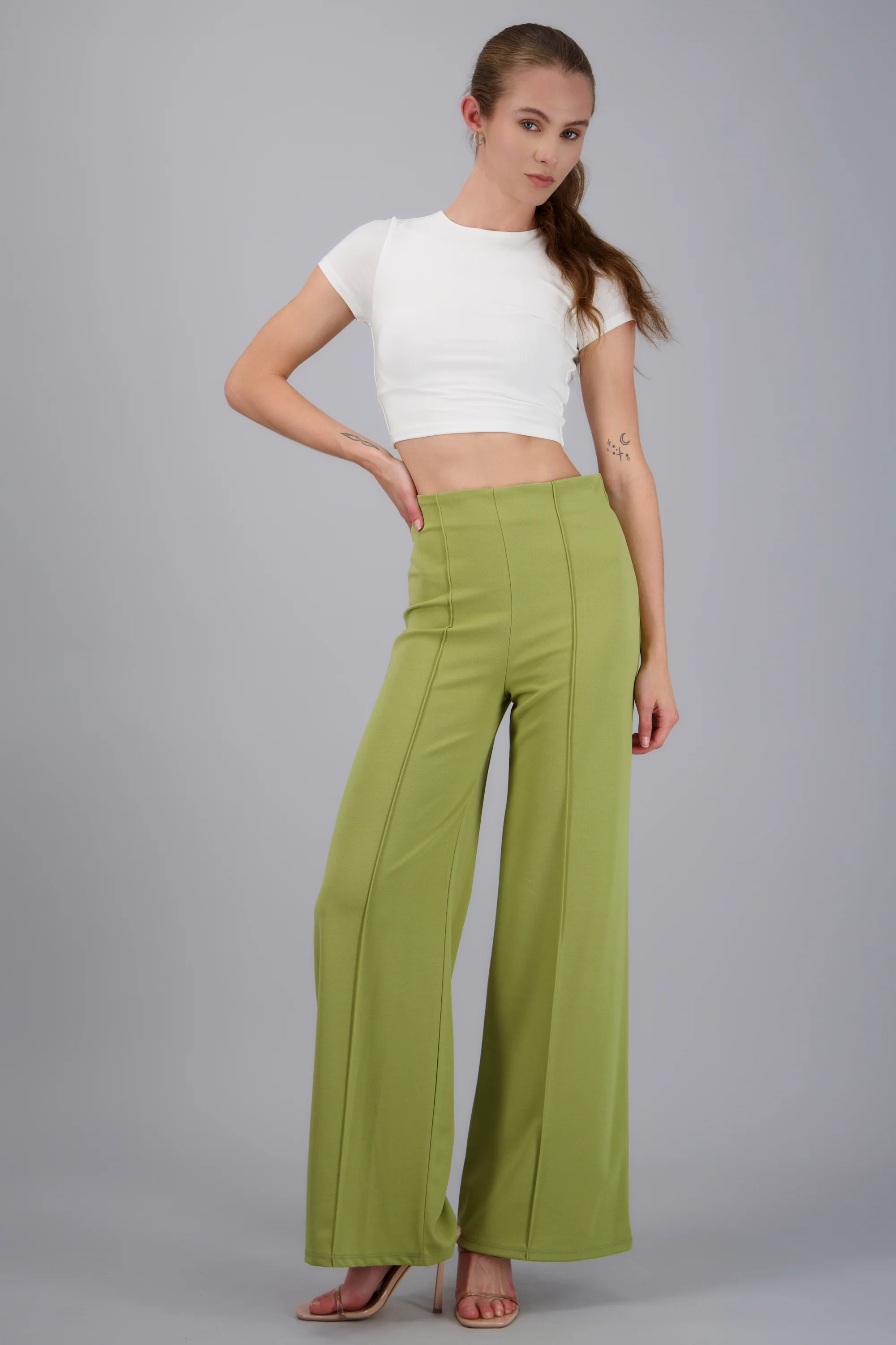 Pantalón Wide Leg Cintura Alta Costuras - Image 2