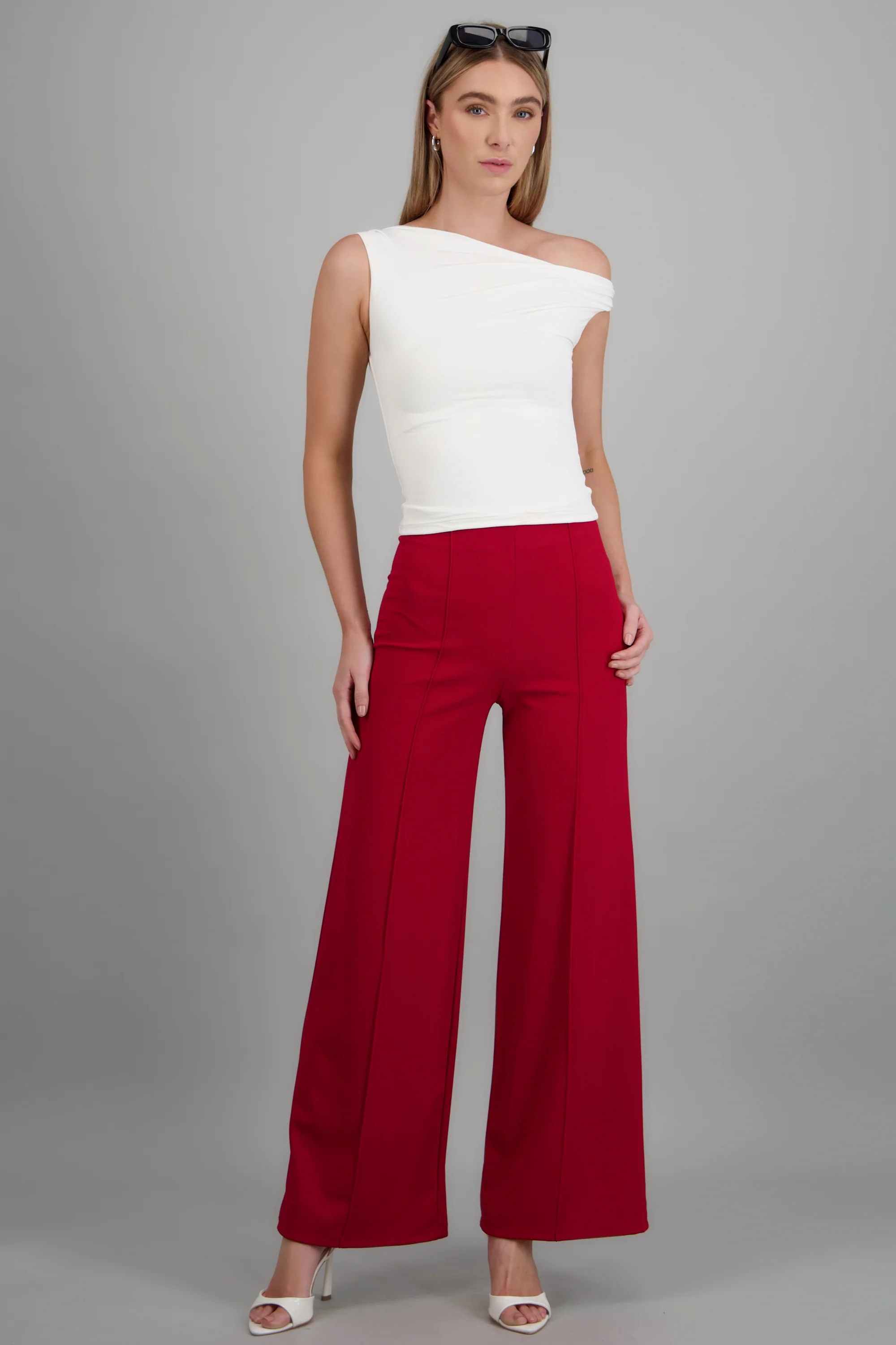 Pantalón Wide Leg Cintura Alta Costuras