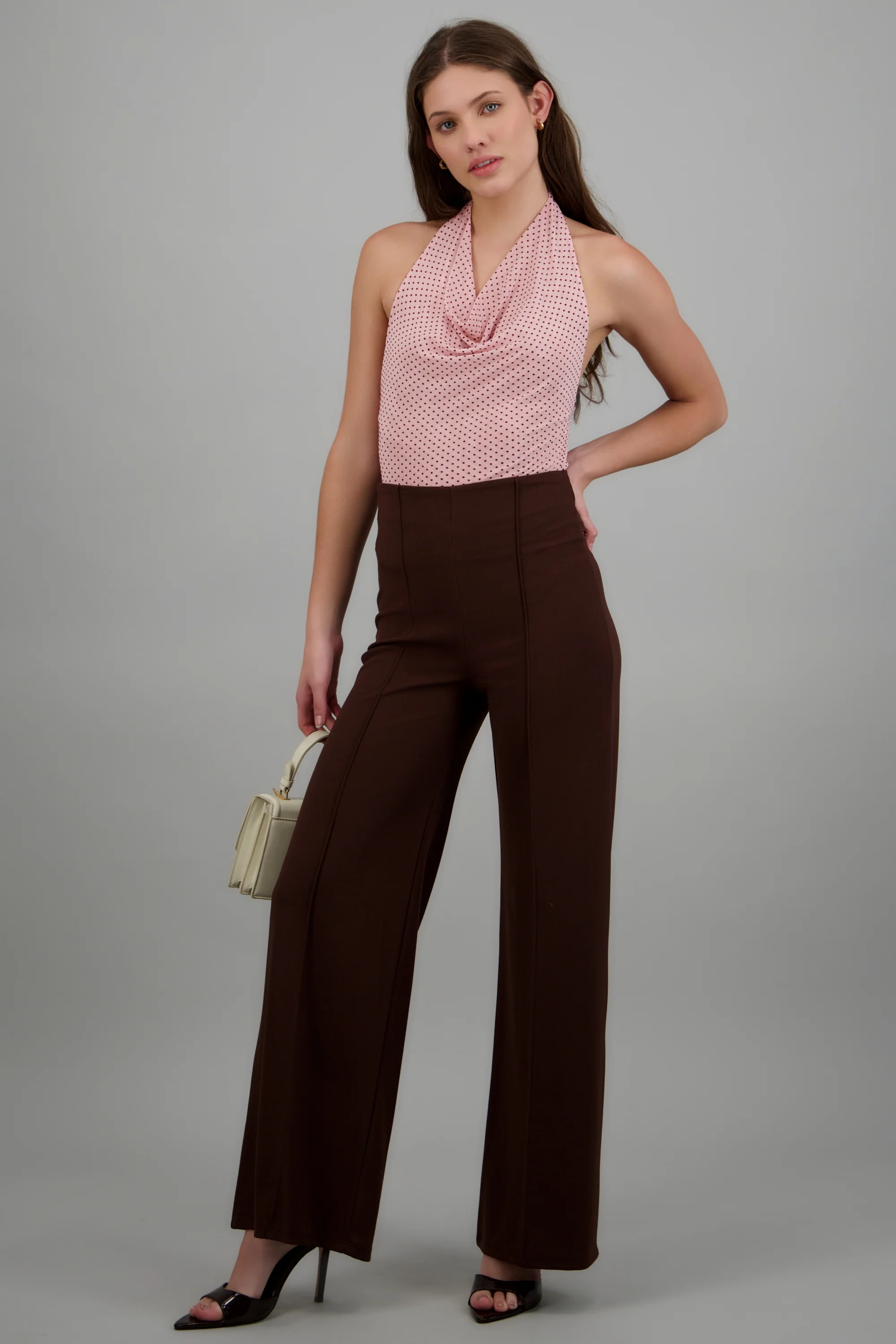 Pantalón Wide Leg Cintura Alta Costuras