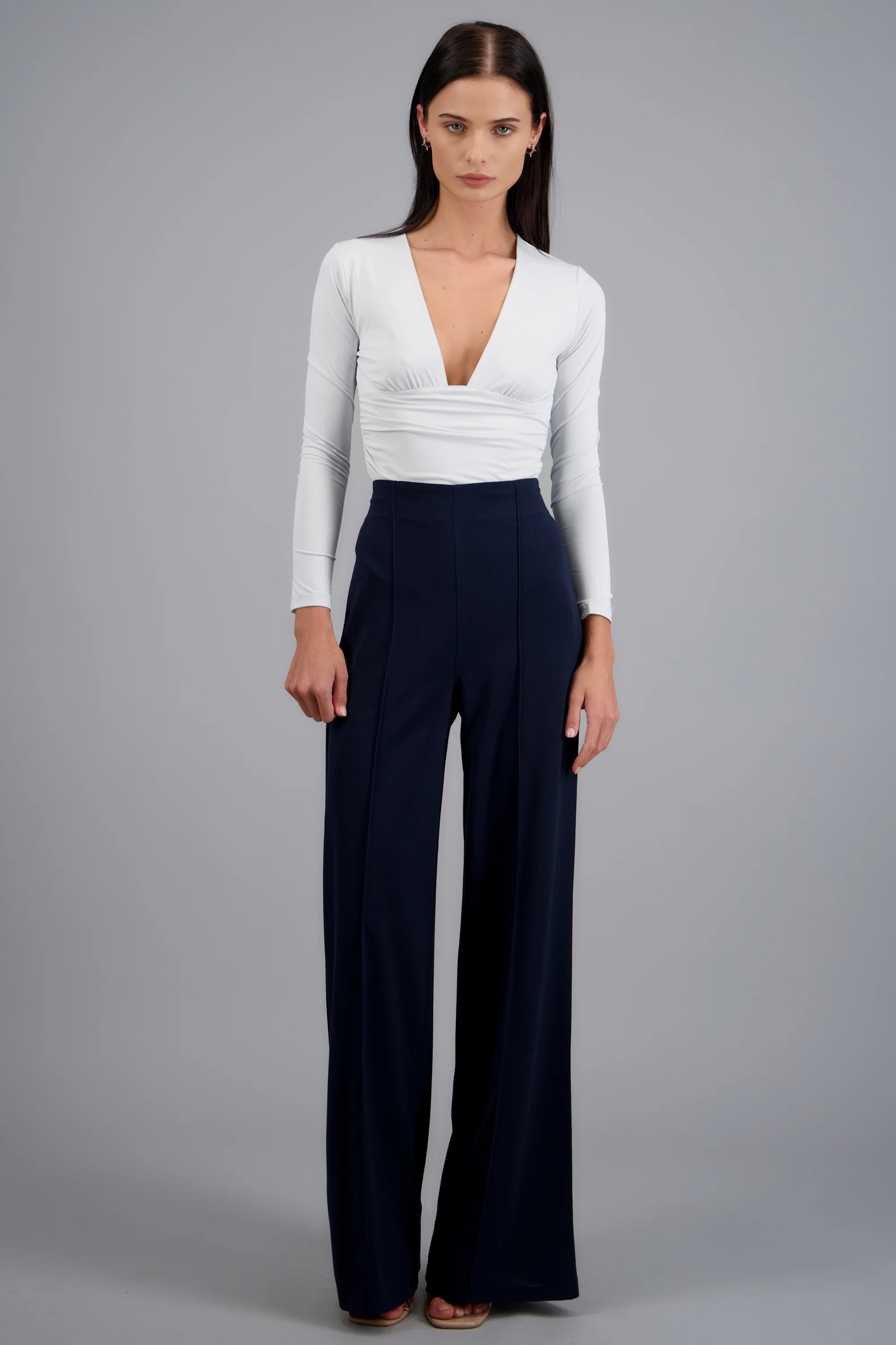 Pantalón Wide Leg Cintura Alta Costuras