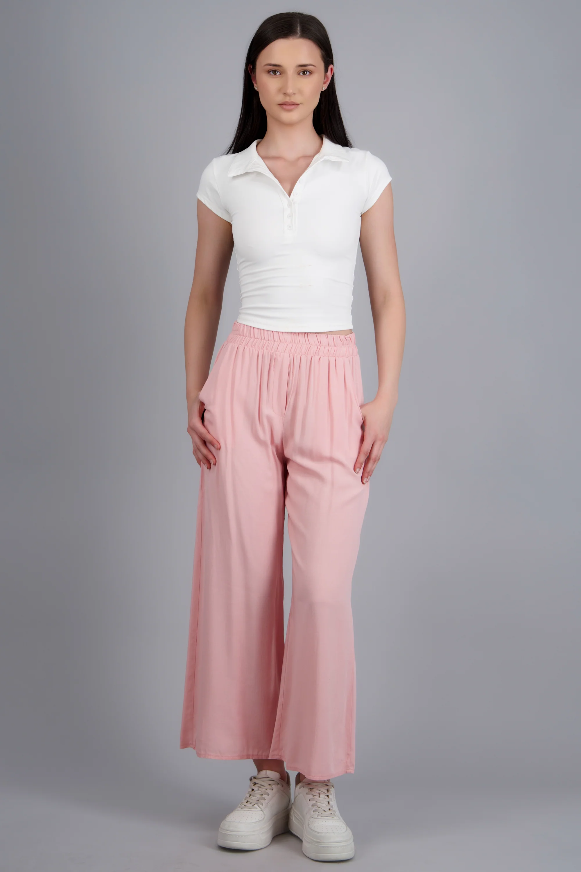Pantalón Wide Leg Cintura Alta Fruncida