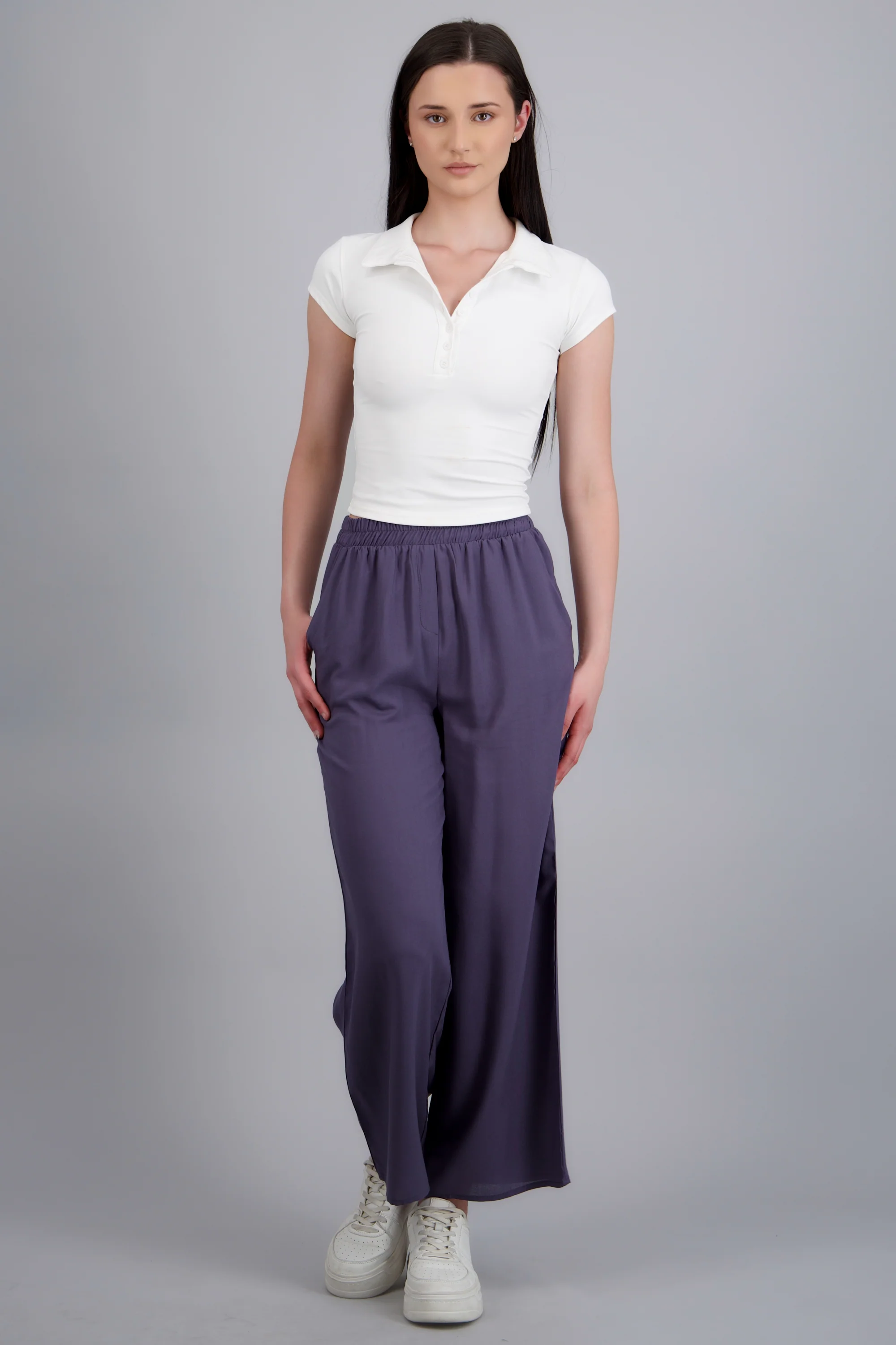 Pantalón Wide Leg Cintura Alta Fruncida