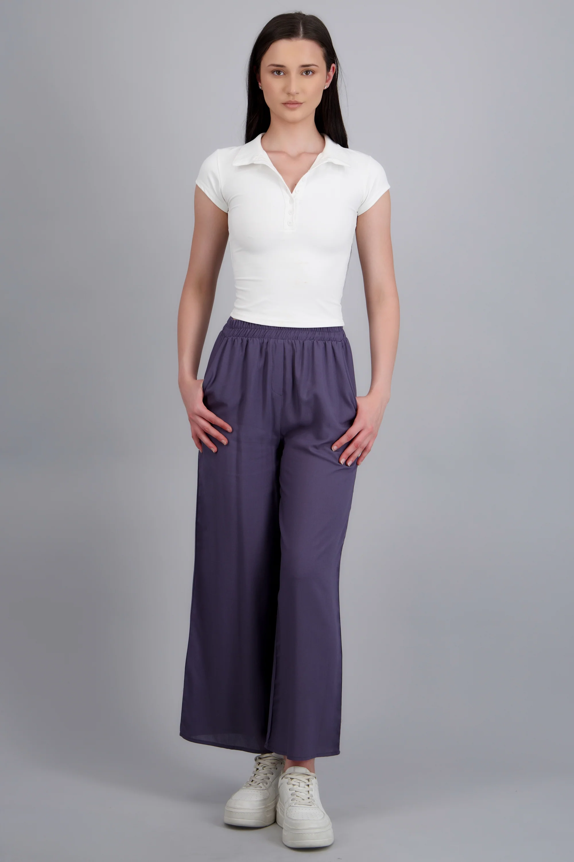 Pantalón Wide Leg Cintura Alta Fruncida - Image 3
