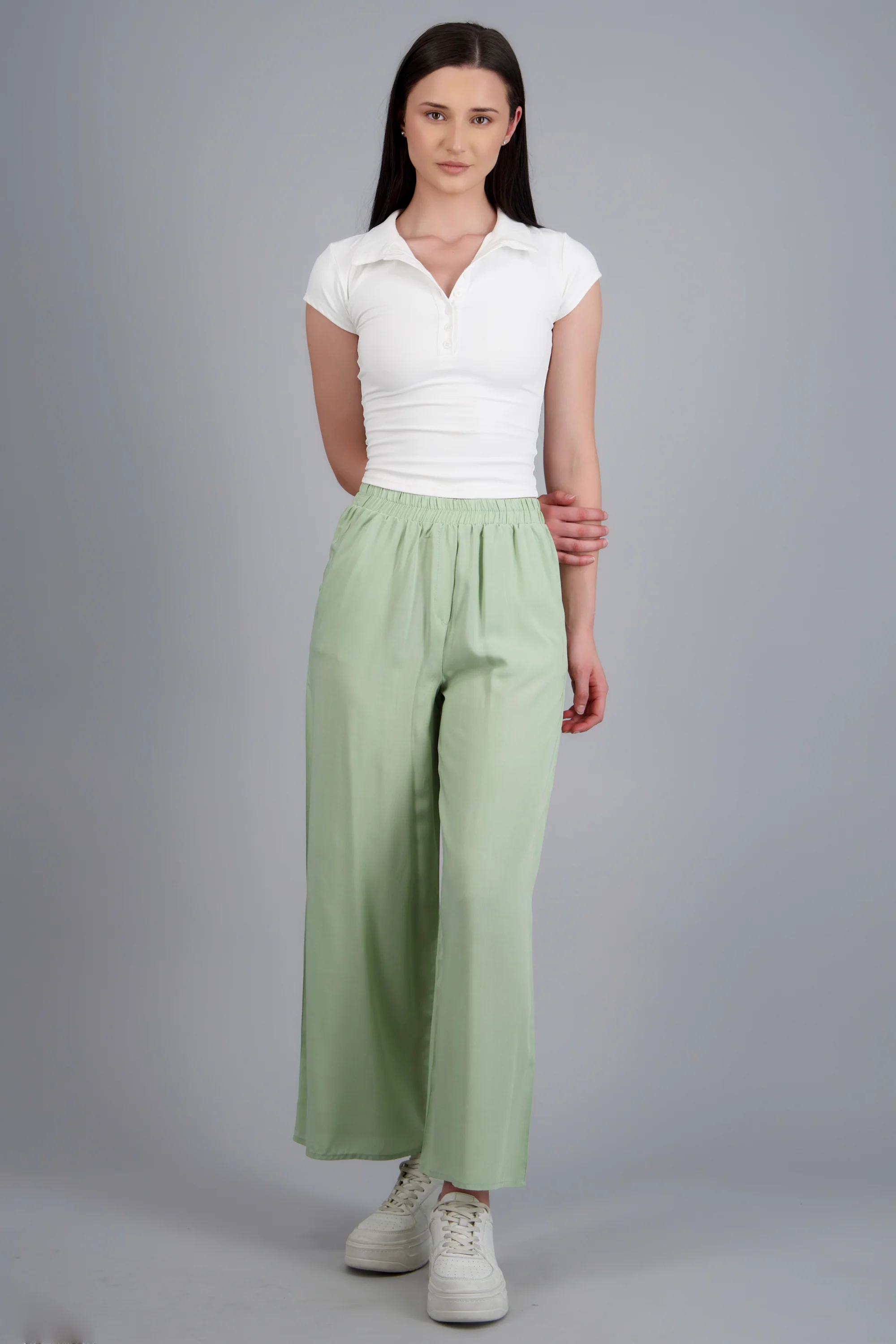 Pantalón Wide Leg Cintura Alta Fruncida - Image 3