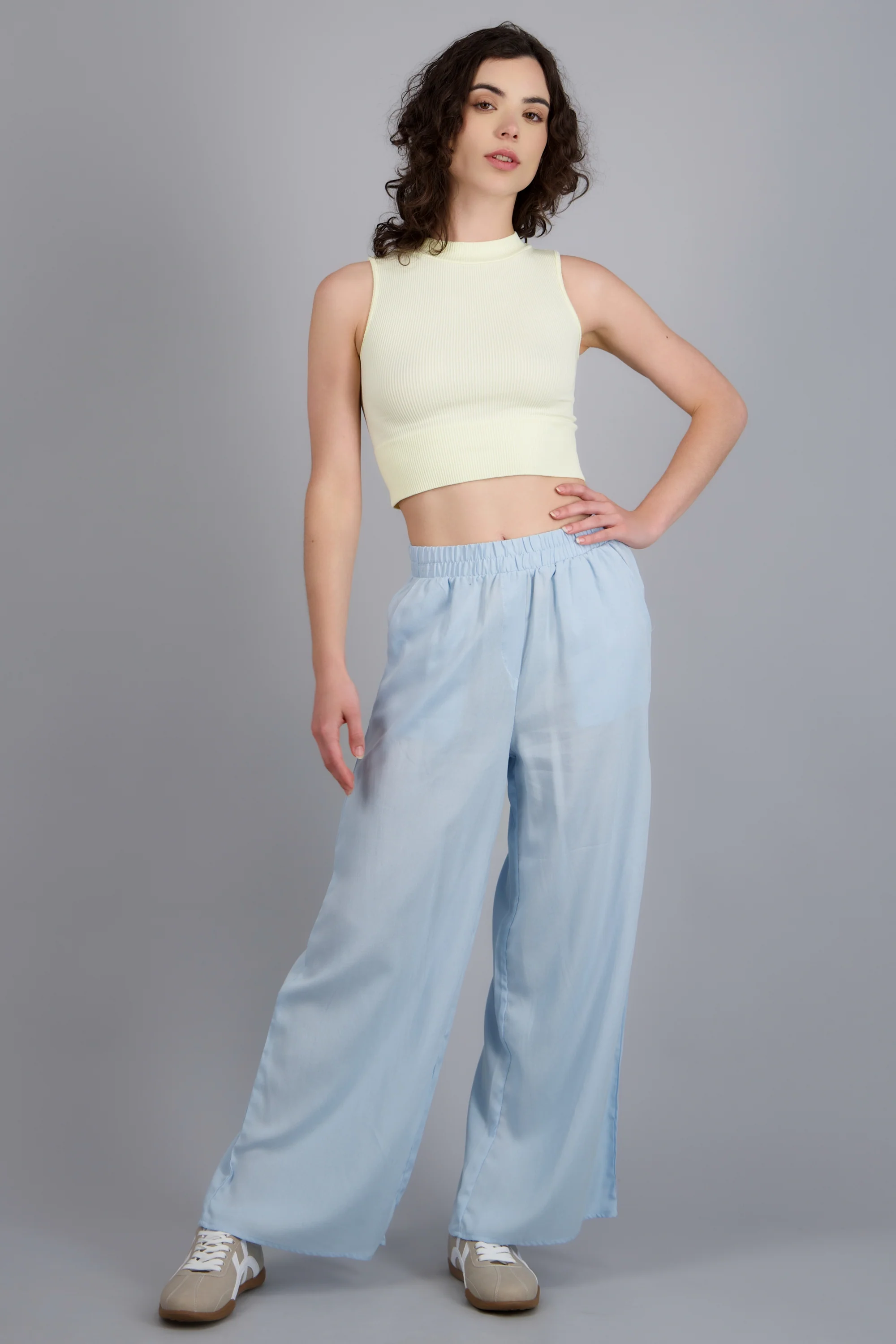 Pantalón Wide Leg Cintura Alta Fruncida