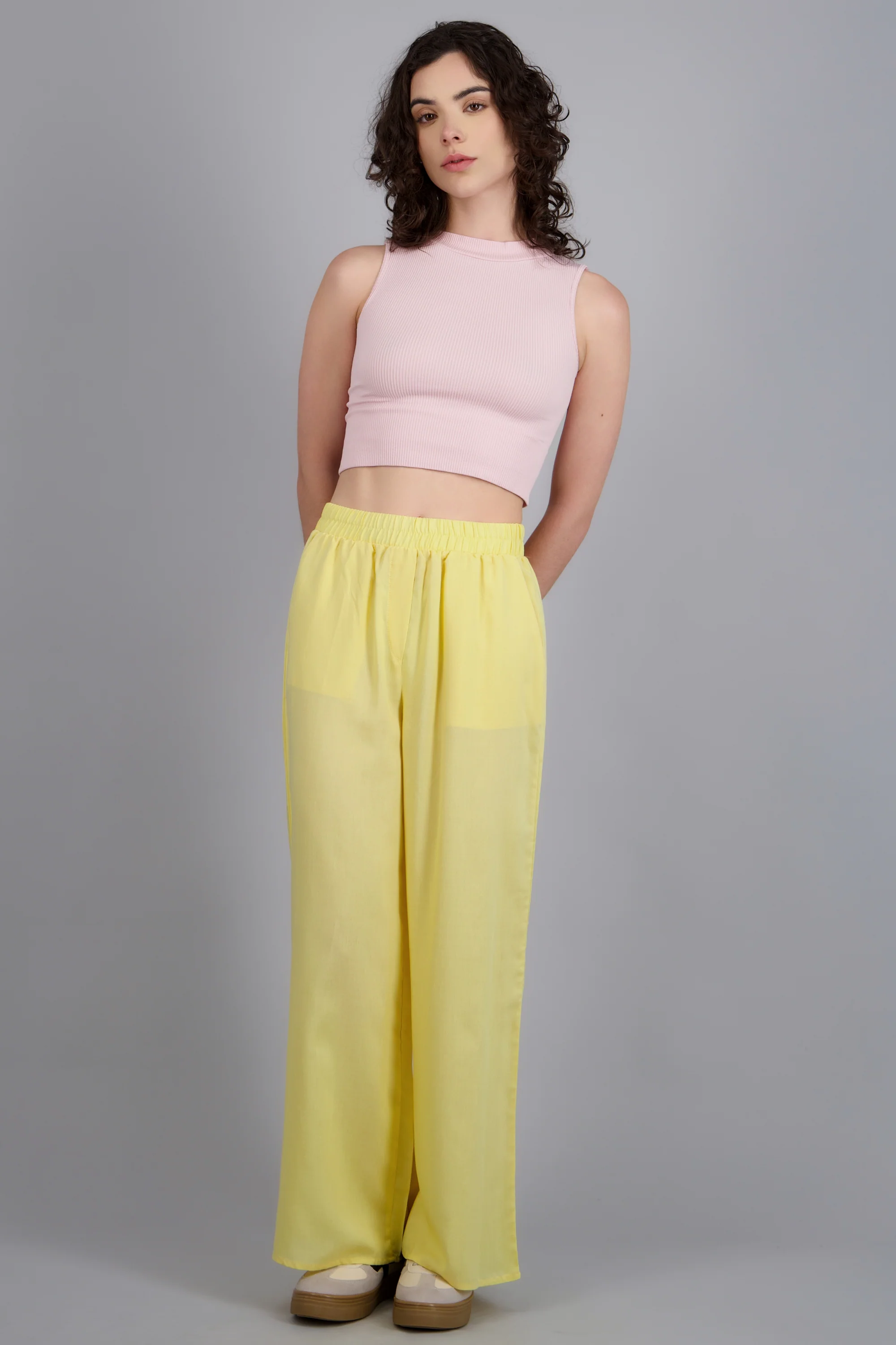Pantalón Wide Leg Cintura Alta Fruncida