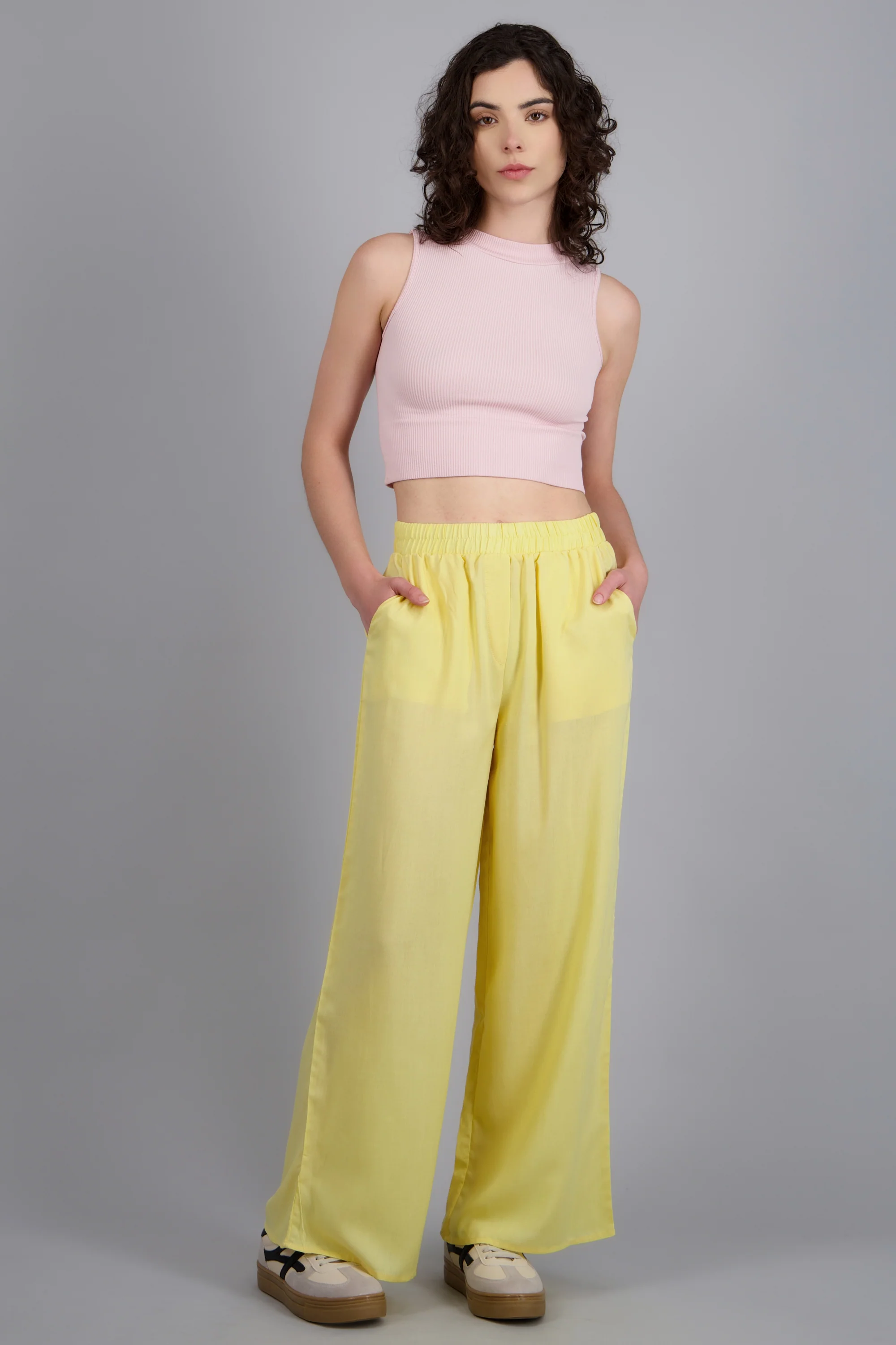 Pantalón Wide Leg Cintura Alta Fruncida - Image 3