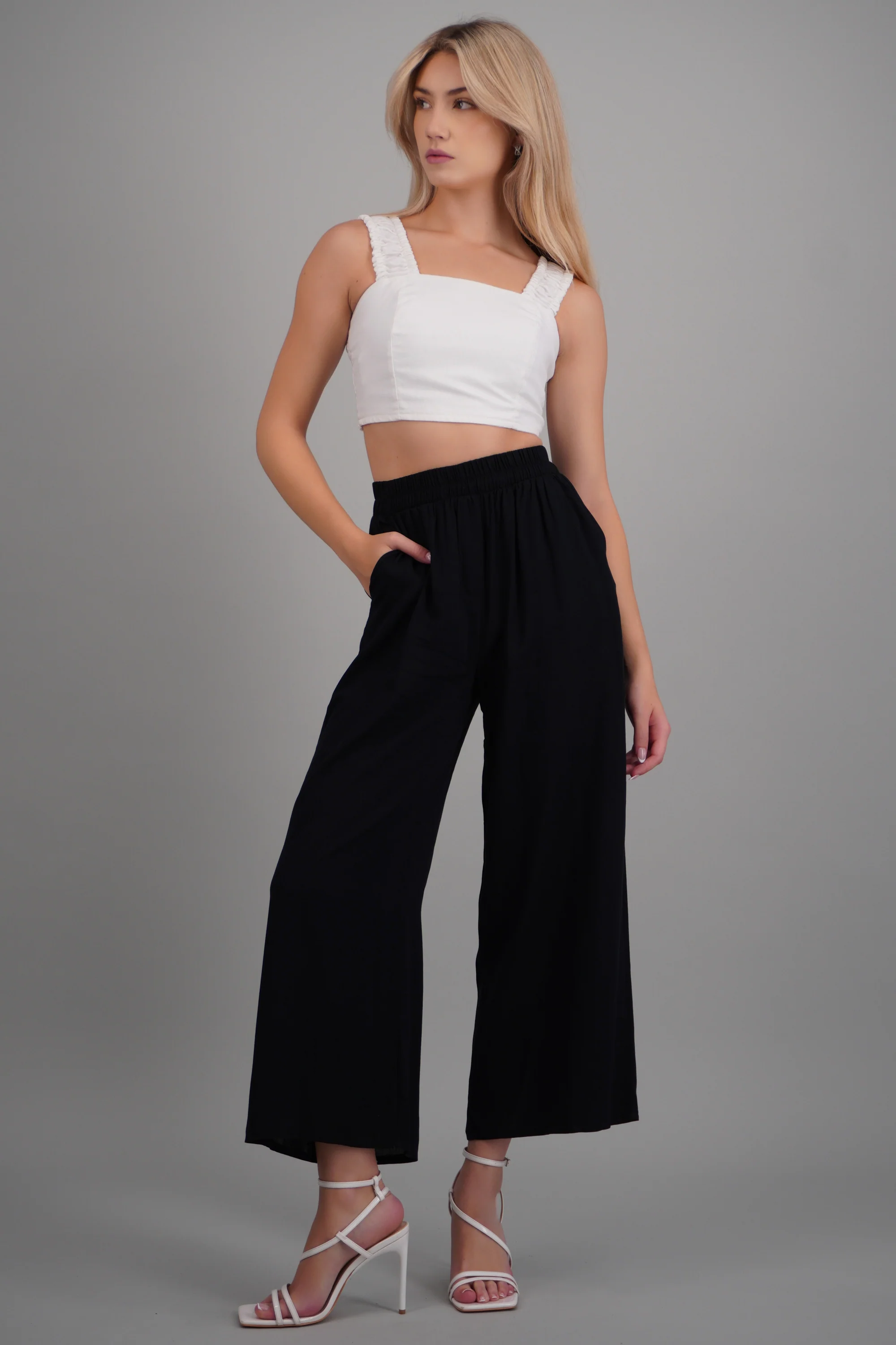 Pantalón Wide Leg Cintura Alta Fruncida - Image 3