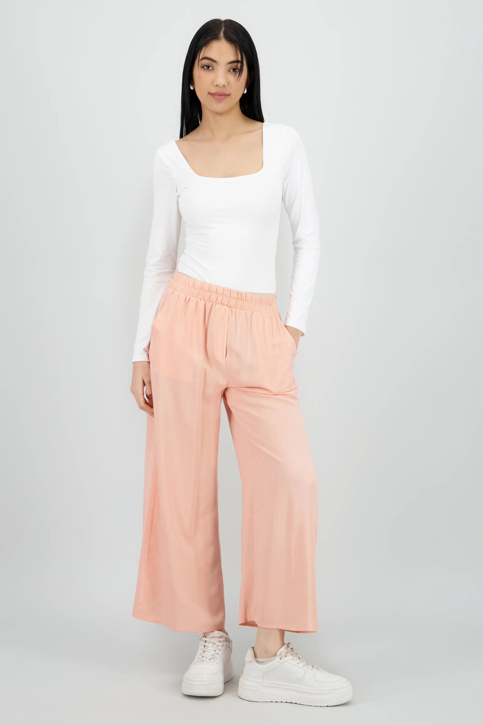Pantalón Wide Leg Cintura Alta Fruncida