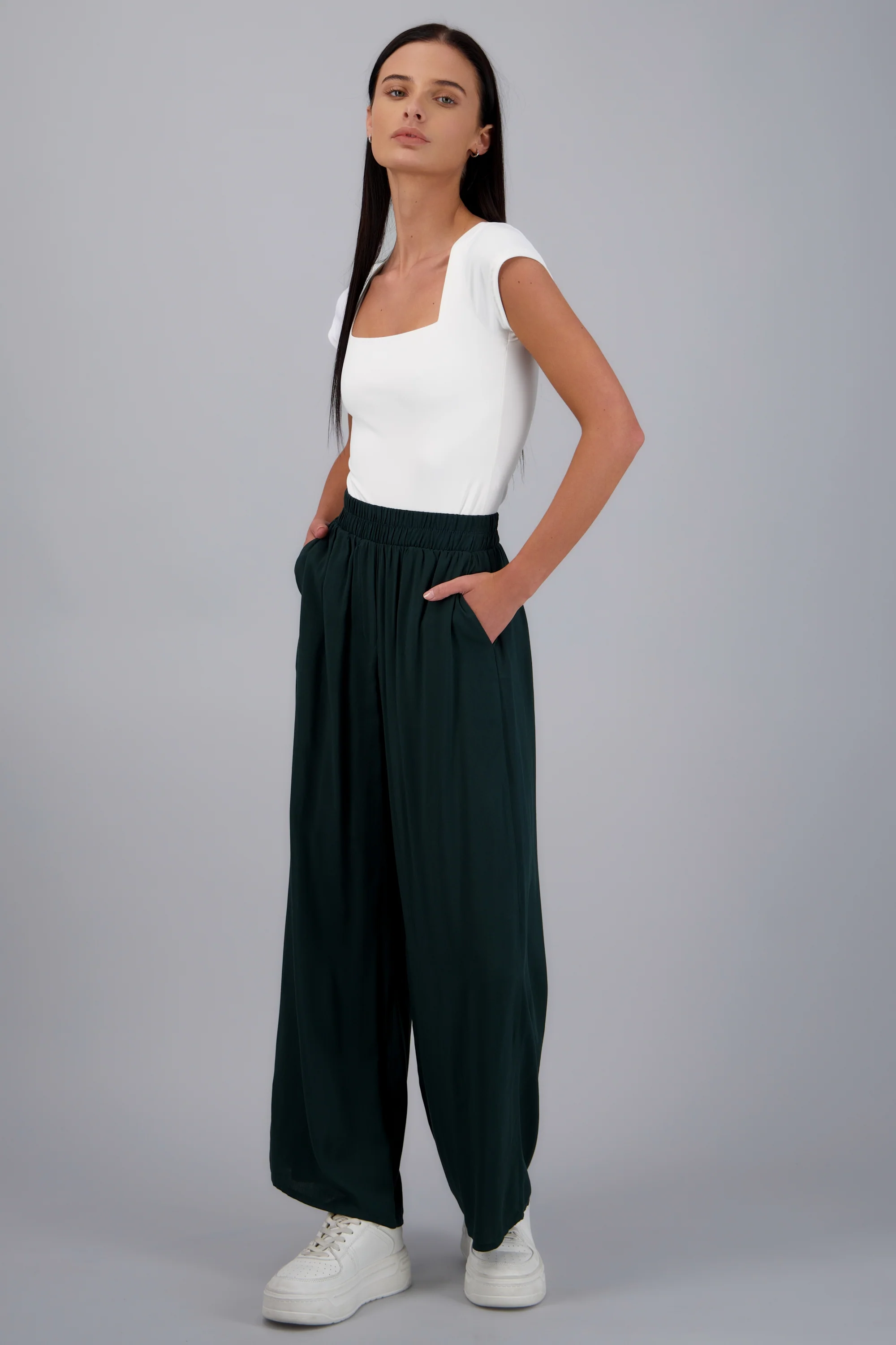 Pantalón Wide Leg Cintura Alta Fruncida - Image 3