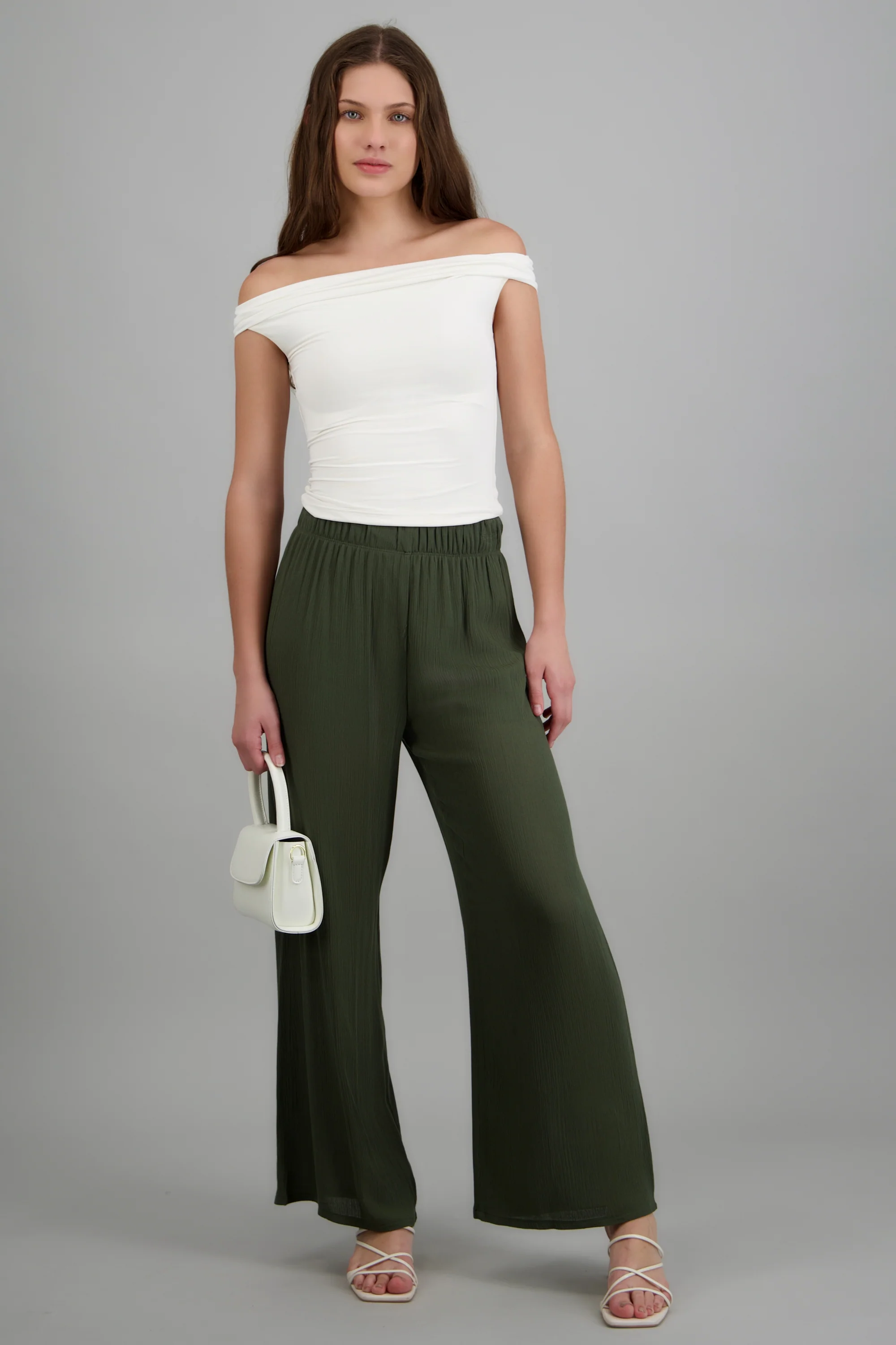 Pantalón wide leg cintura elástica