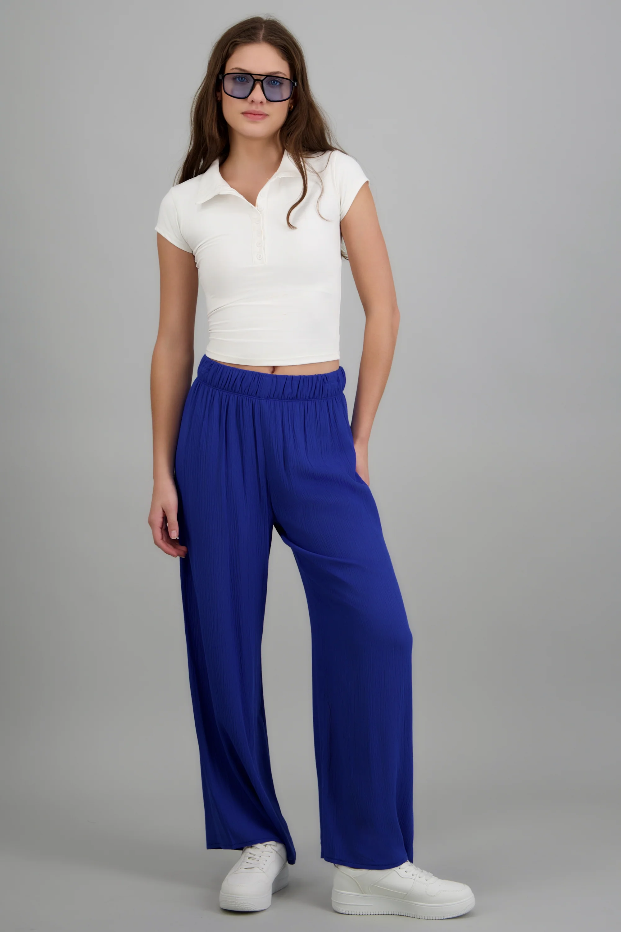 Pantalón wide leg cintura elástica