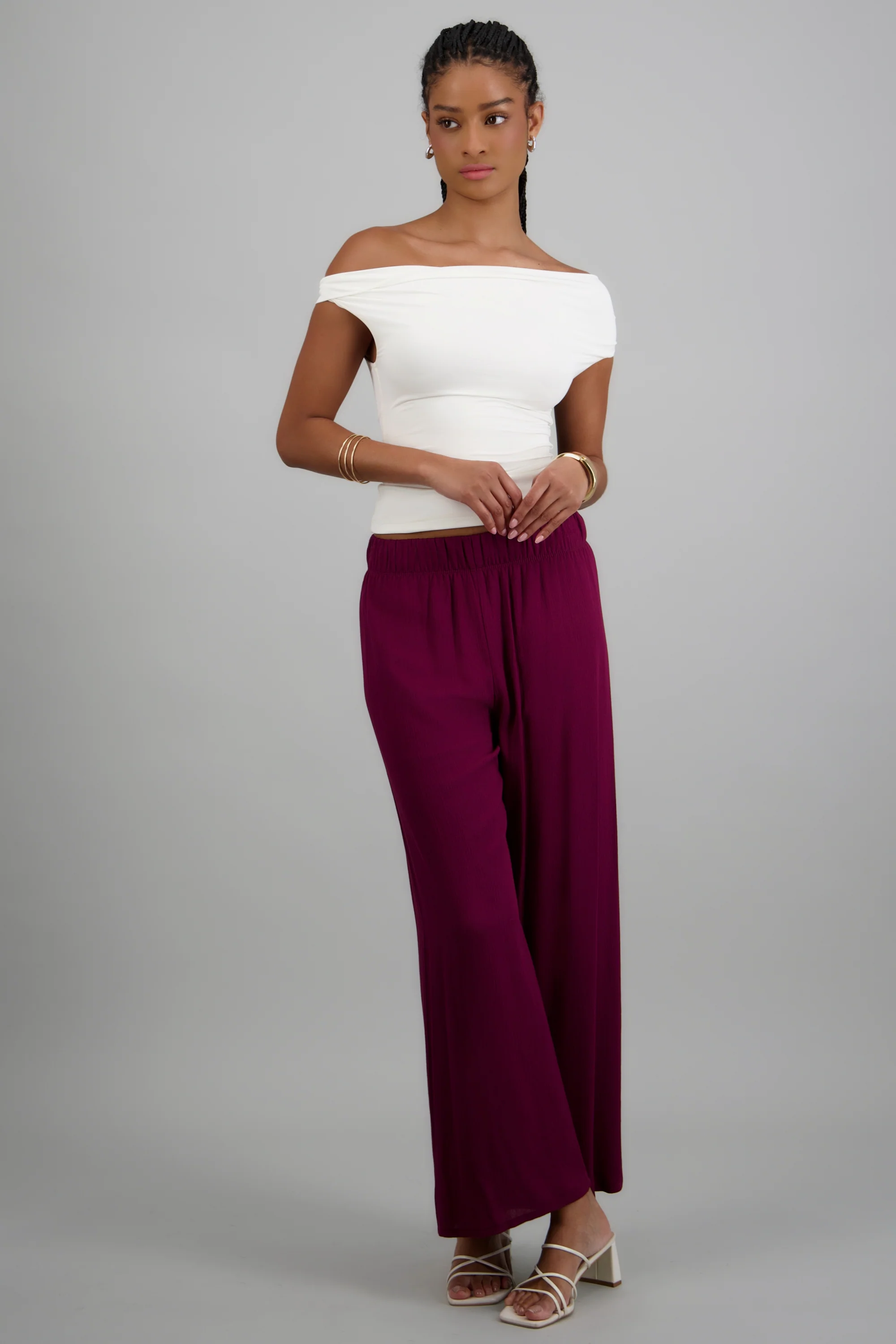 Pantalón wide leg cintura elástica
