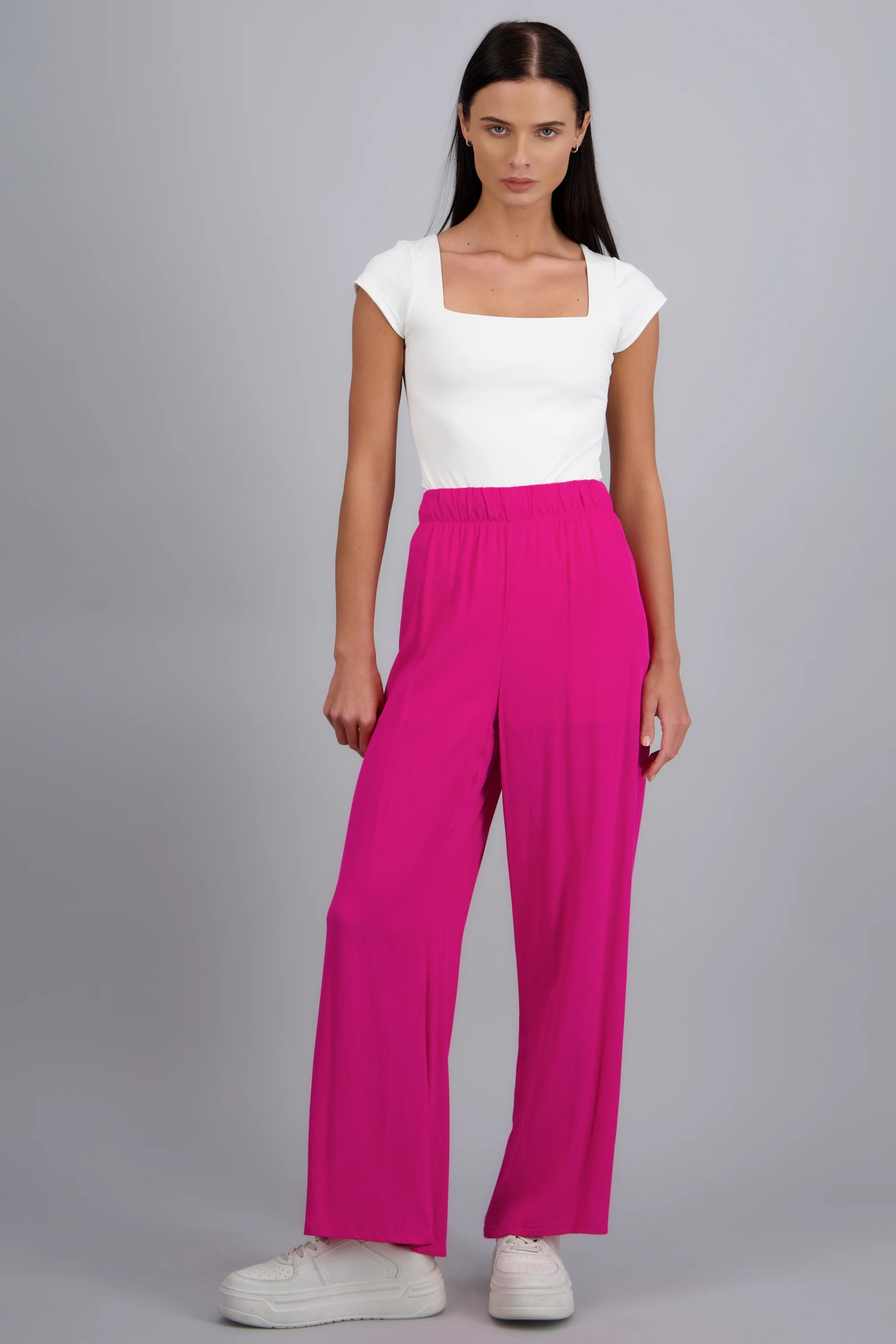 Pantalón wide leg cintura elástica