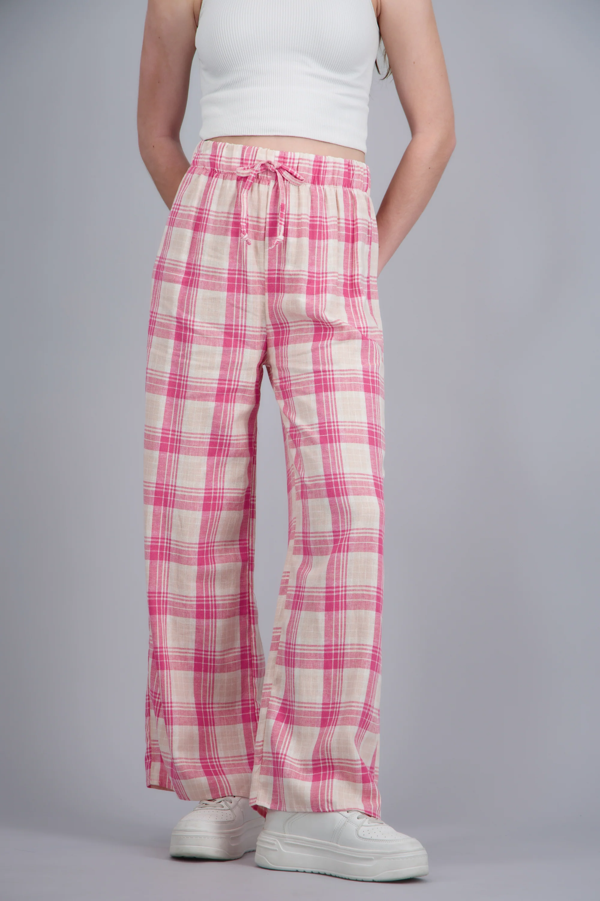 Pantalon wide leg detalle resorte cuadros - Image 2