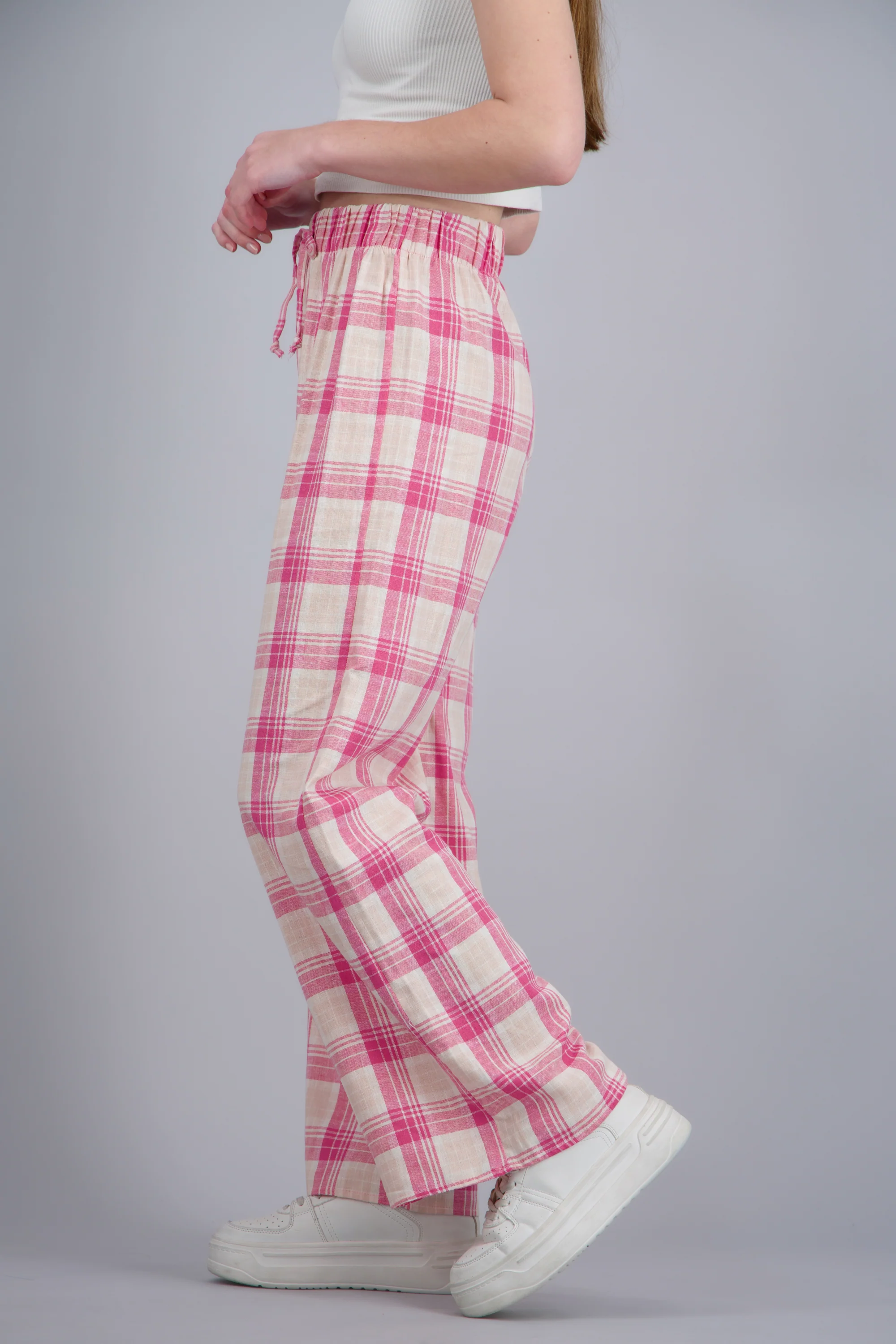 Pantalon wide leg detalle resorte cuadros - Image 3