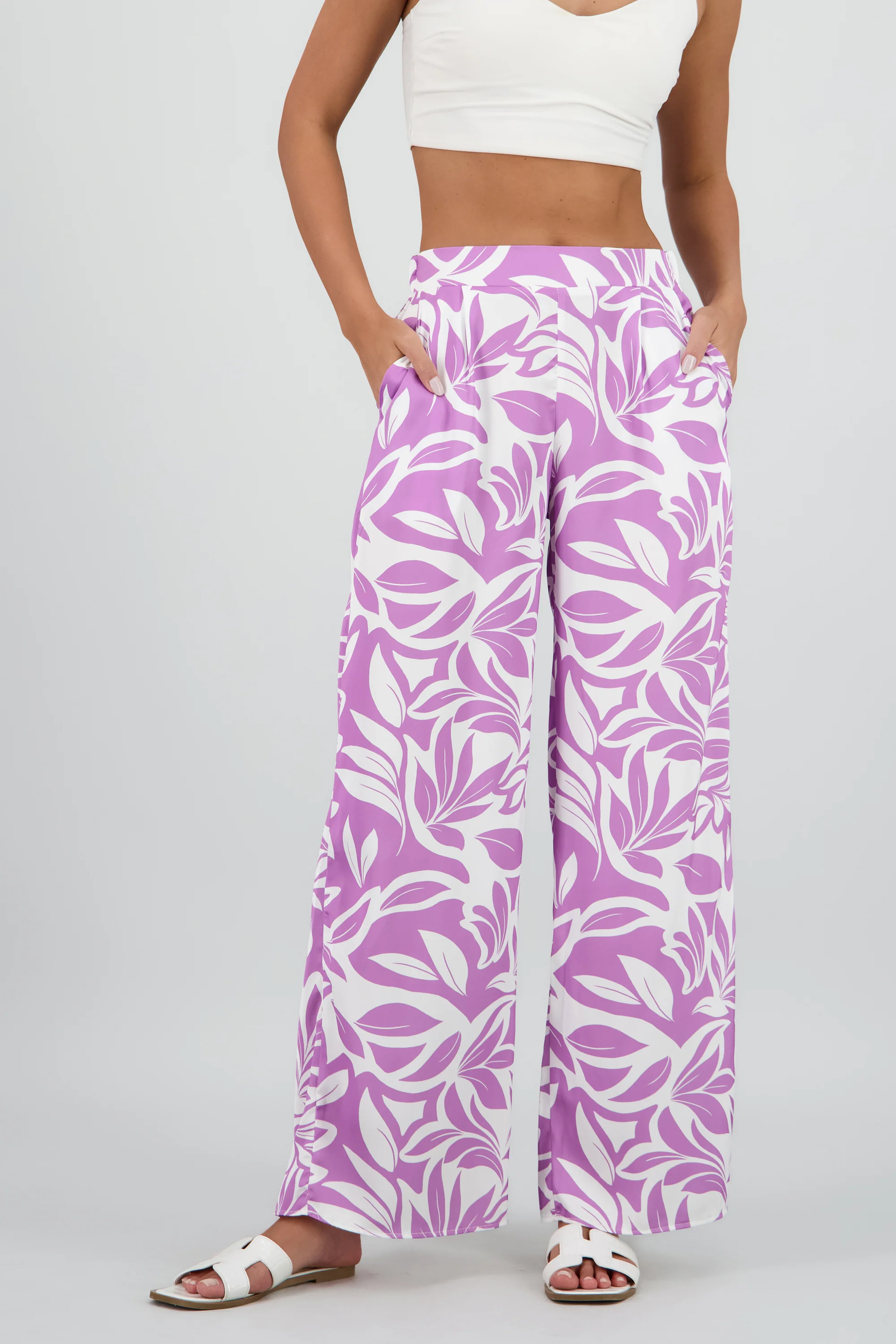 Pantalon wide leg satin estampado flores - Image 2