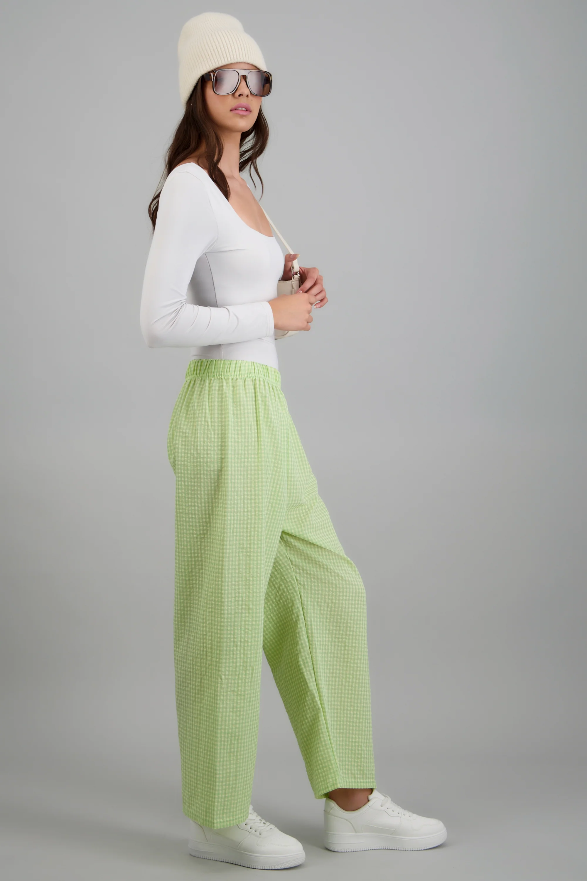 Pantalones mini cuadros pierna amplia - Image 3