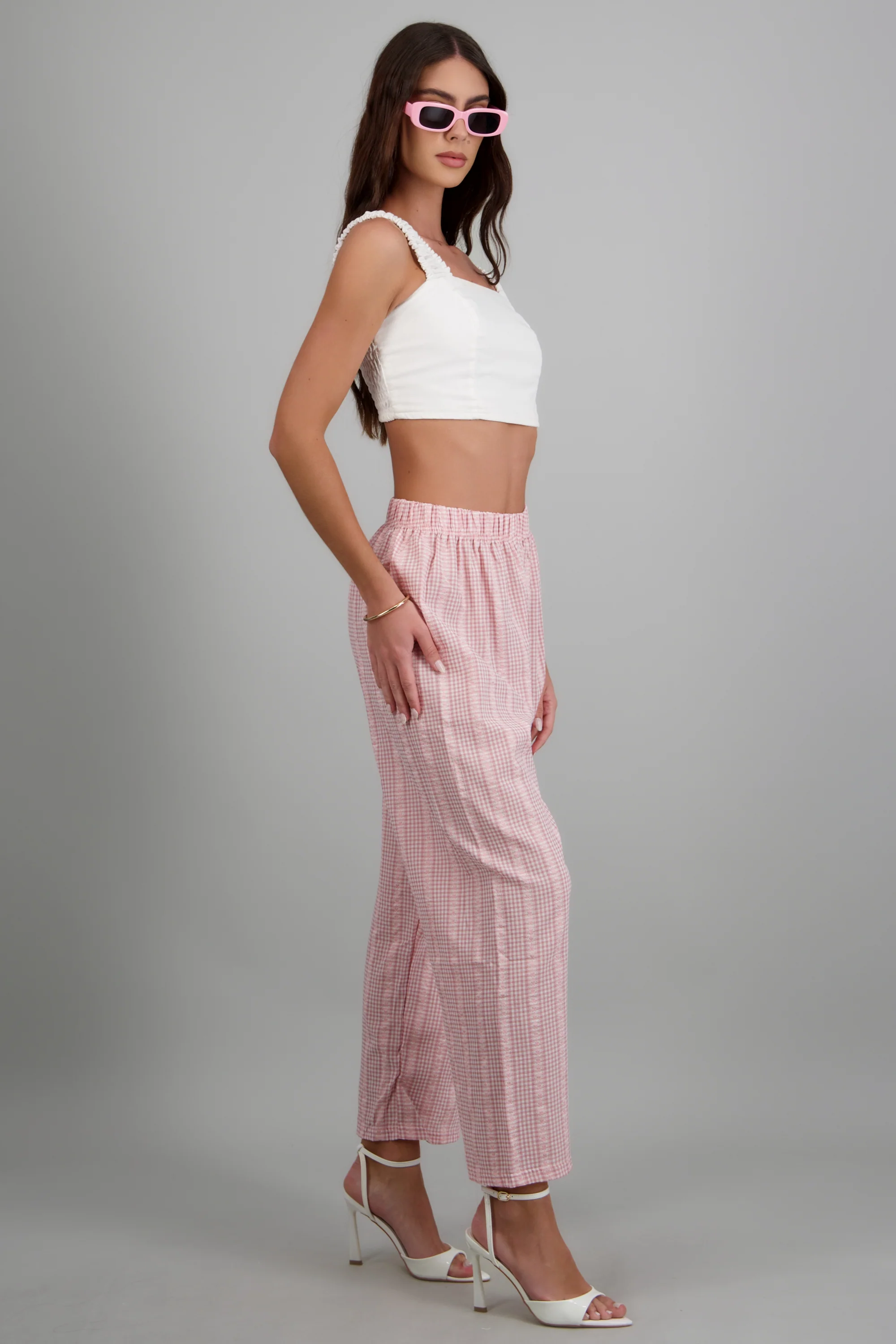 Pantalones mini cuadros tela con textura - Image 2