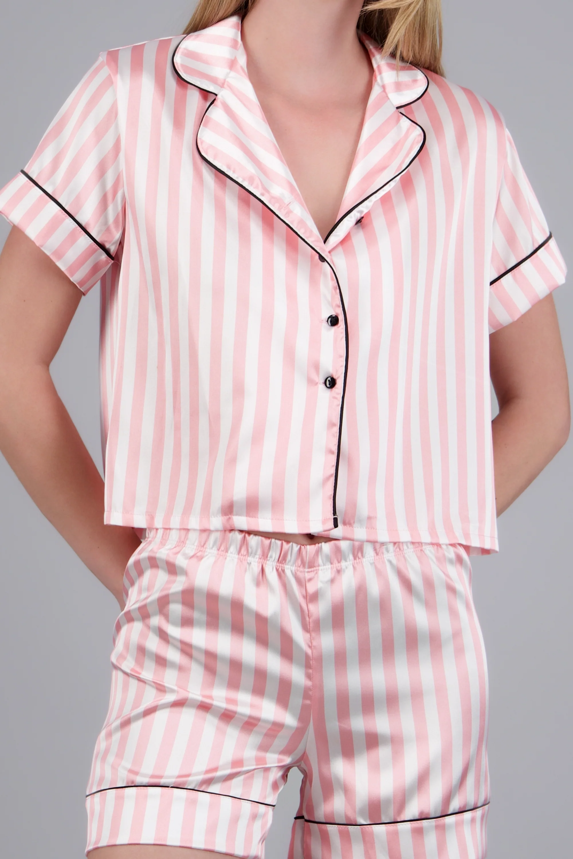 Pijama camisera satín de rayas - Image 5