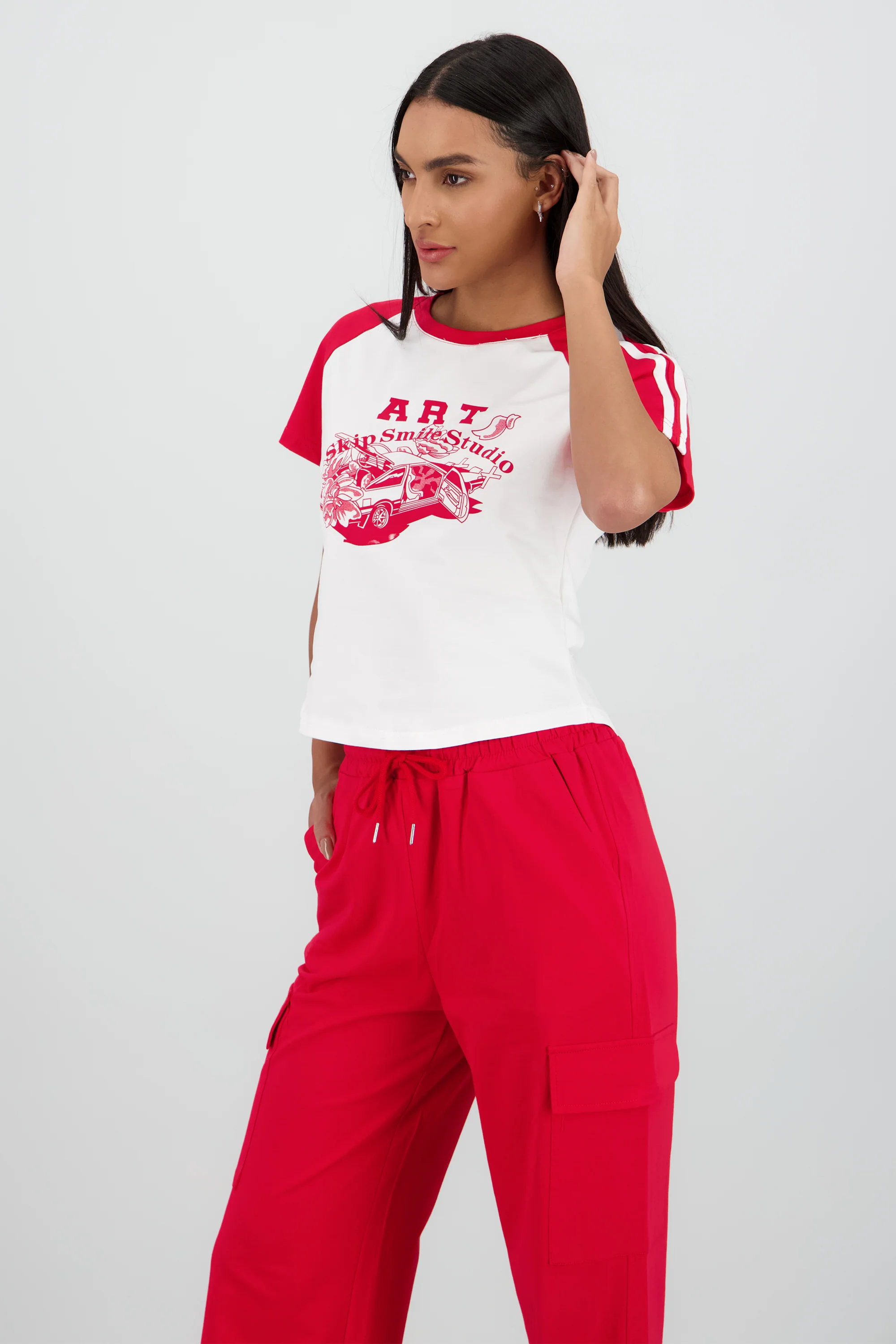 Playera crop detalle estampado contraste mangas - Image 3