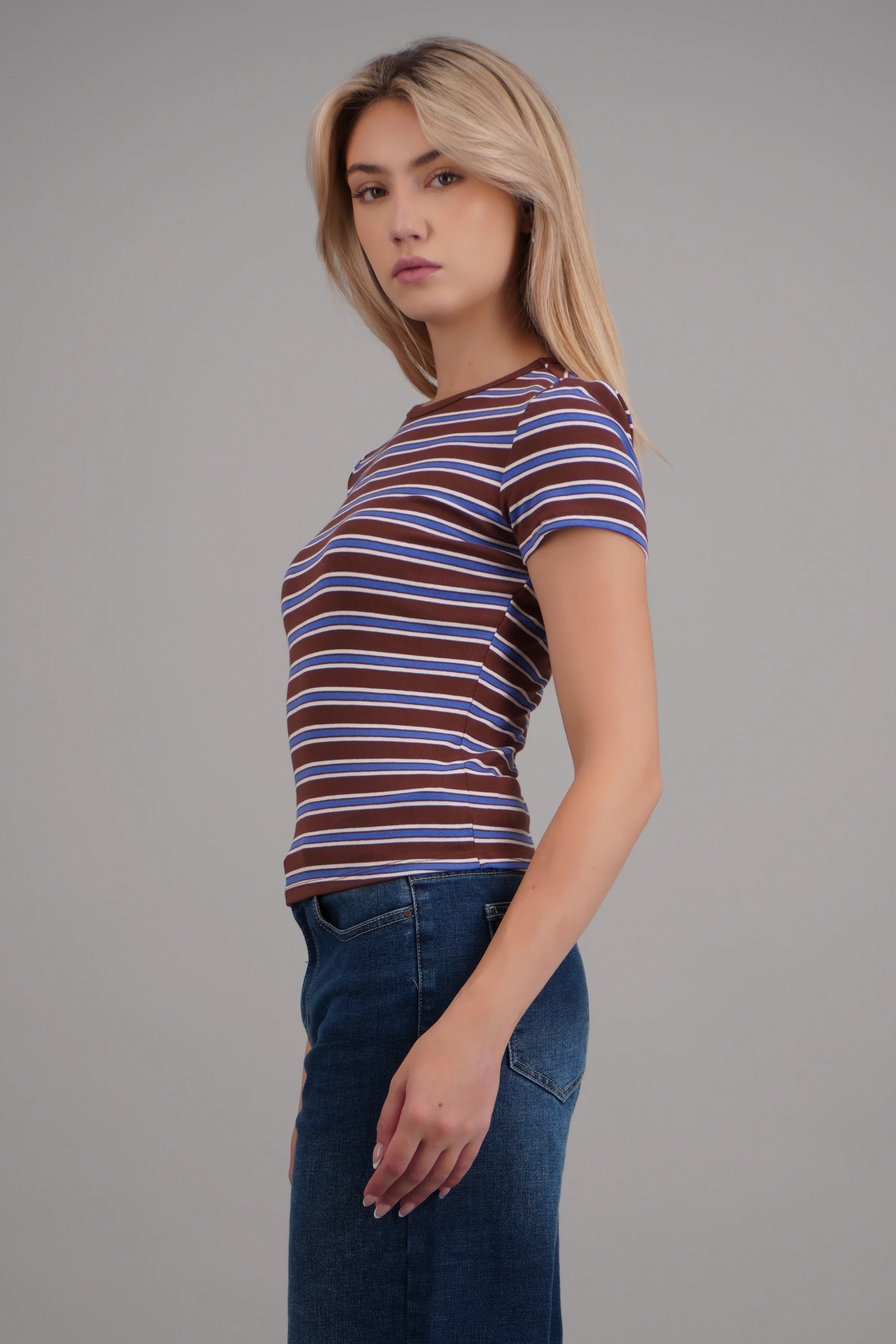 Playera rib estampado rayas - Image 3