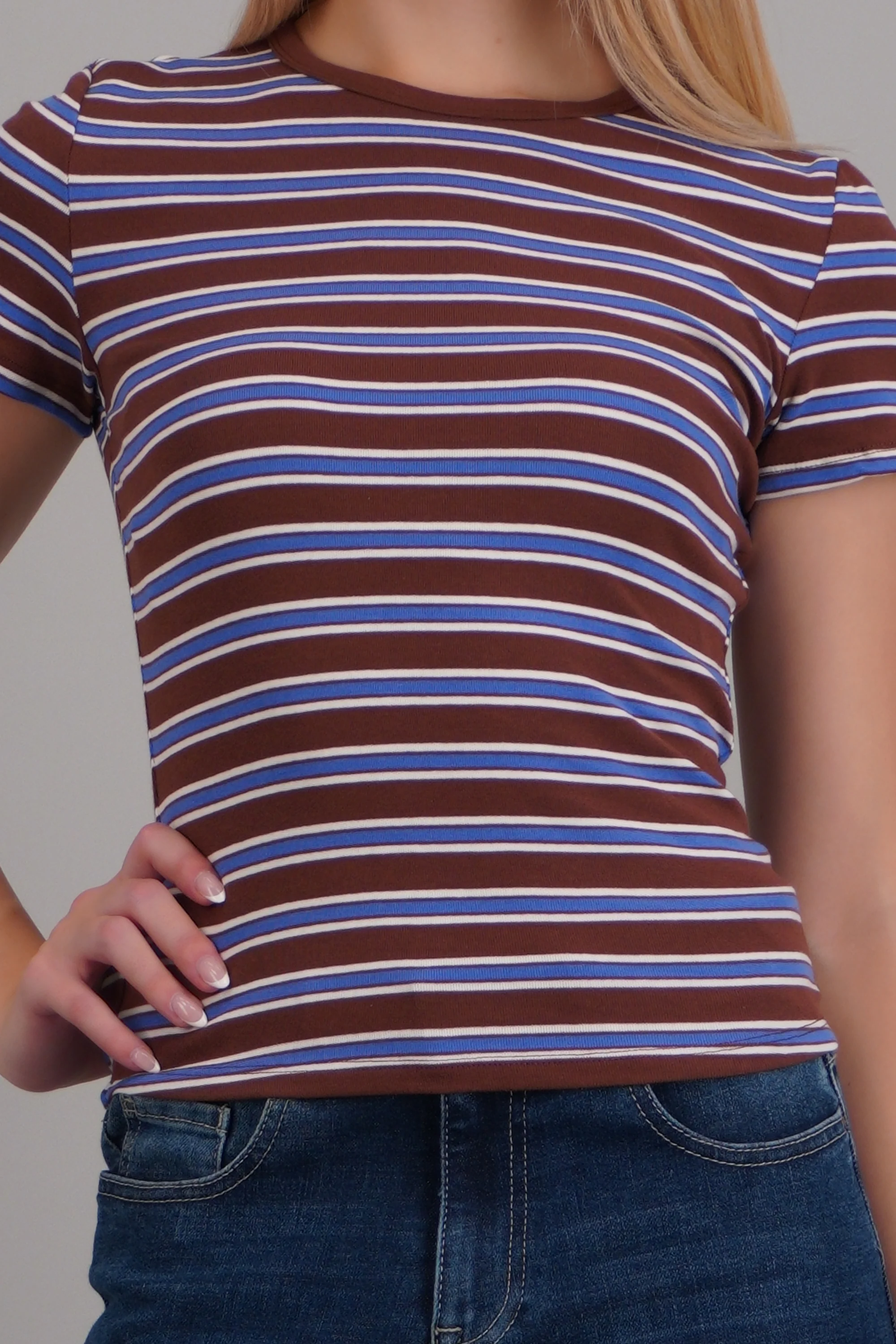 Playera rib estampado rayas - Image 5