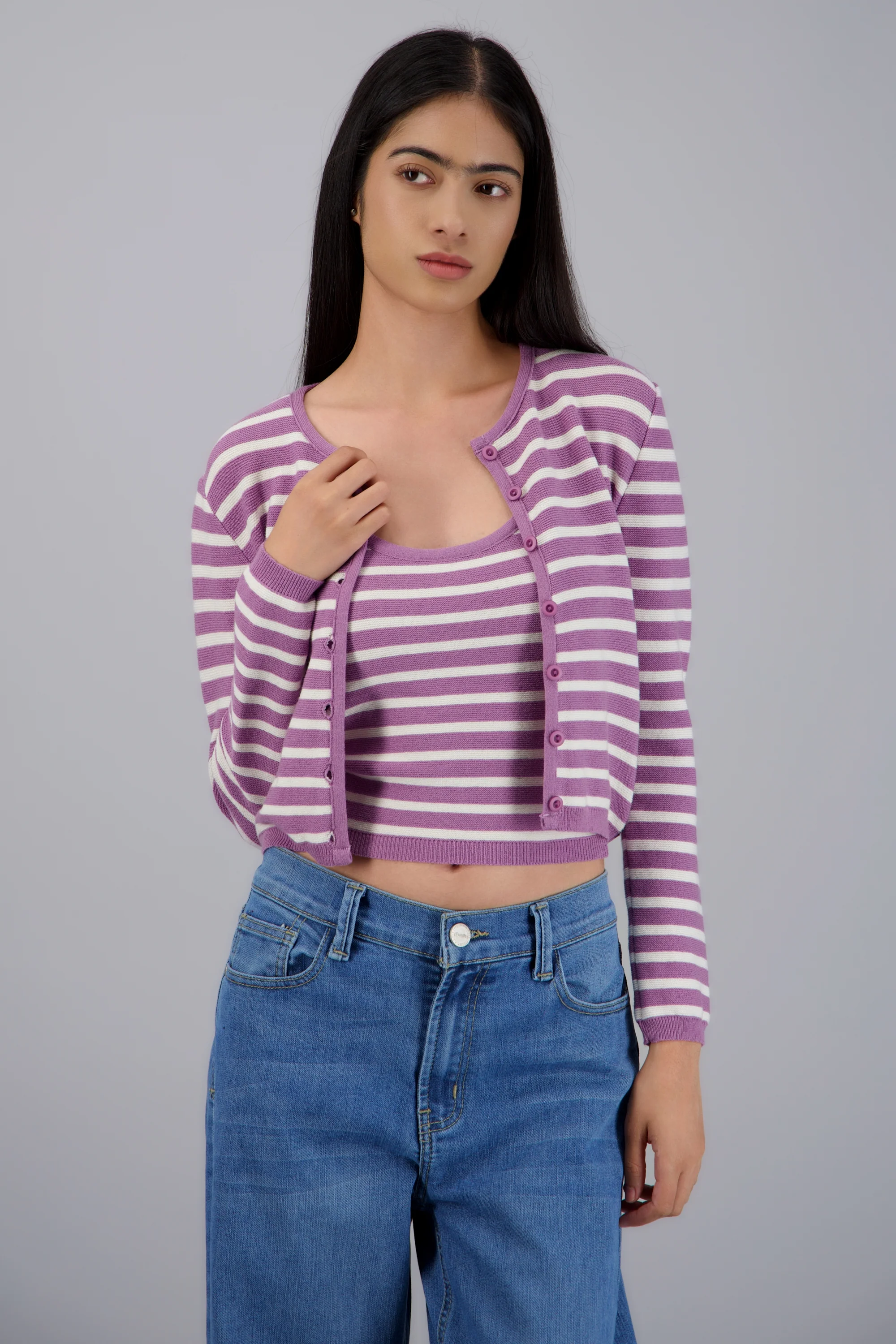 Set cardigan y top rayas - Image 3