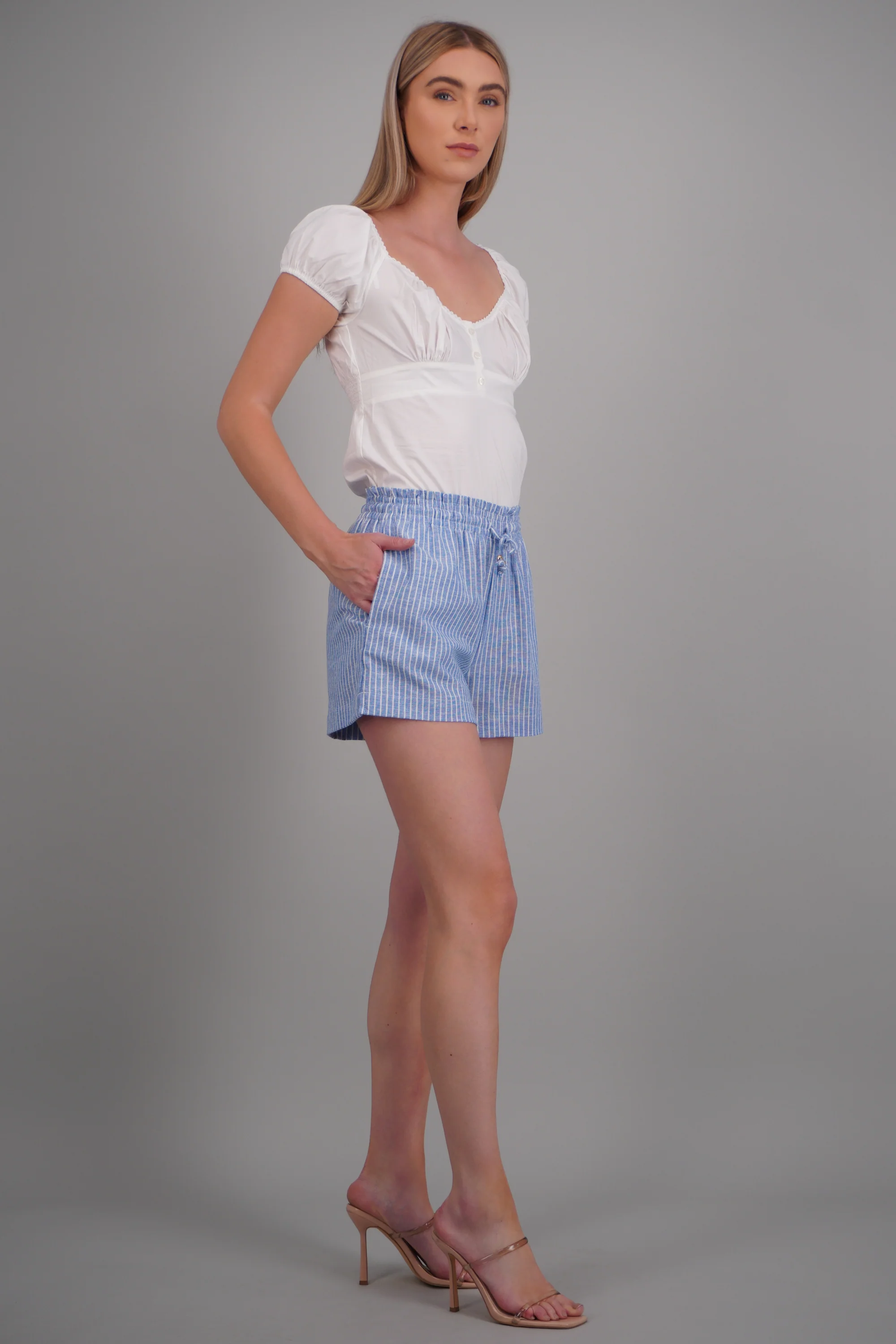 Shorts de lino rayas con resorte - Image 2