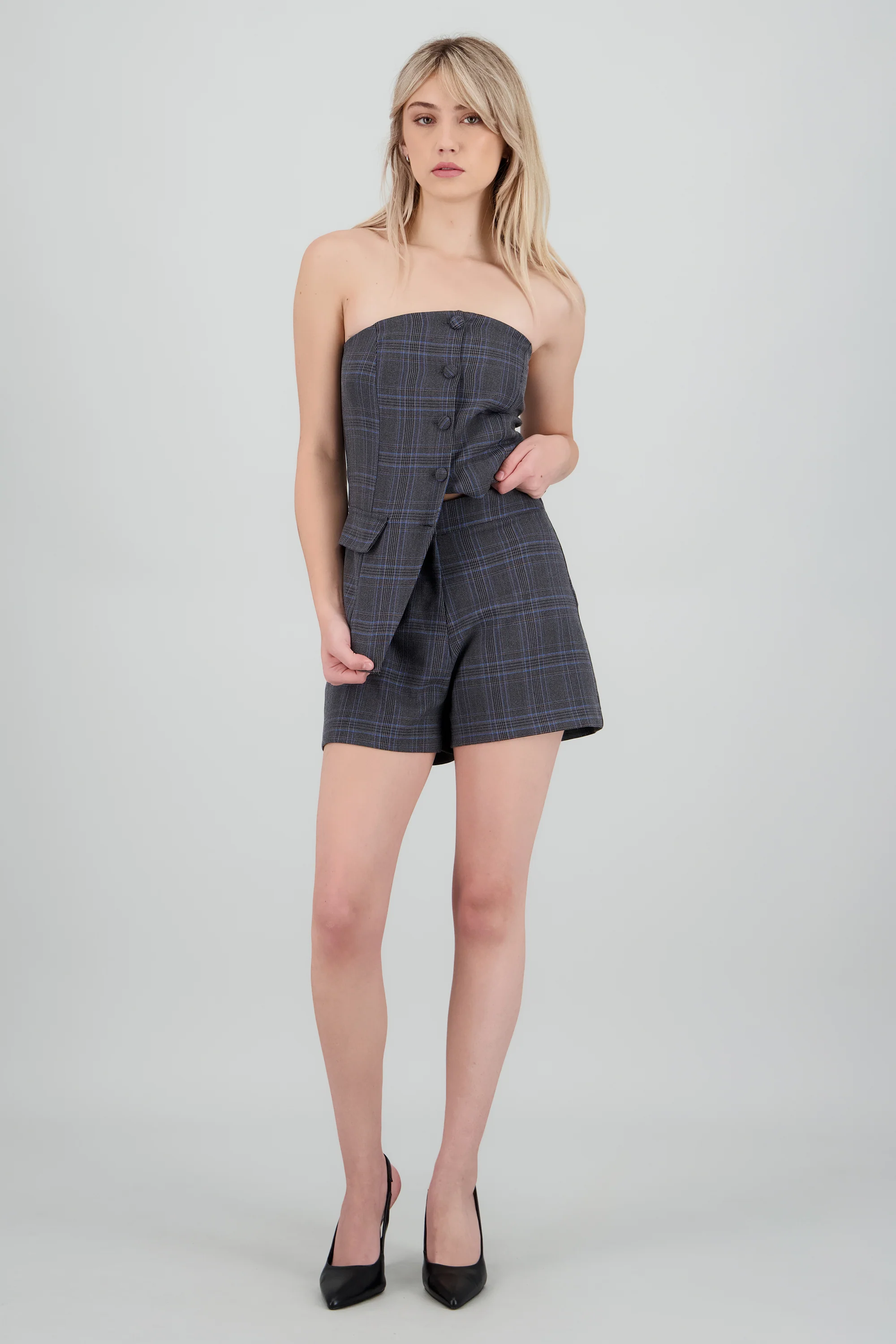 Shorts pretina lisa estampado cuadros
