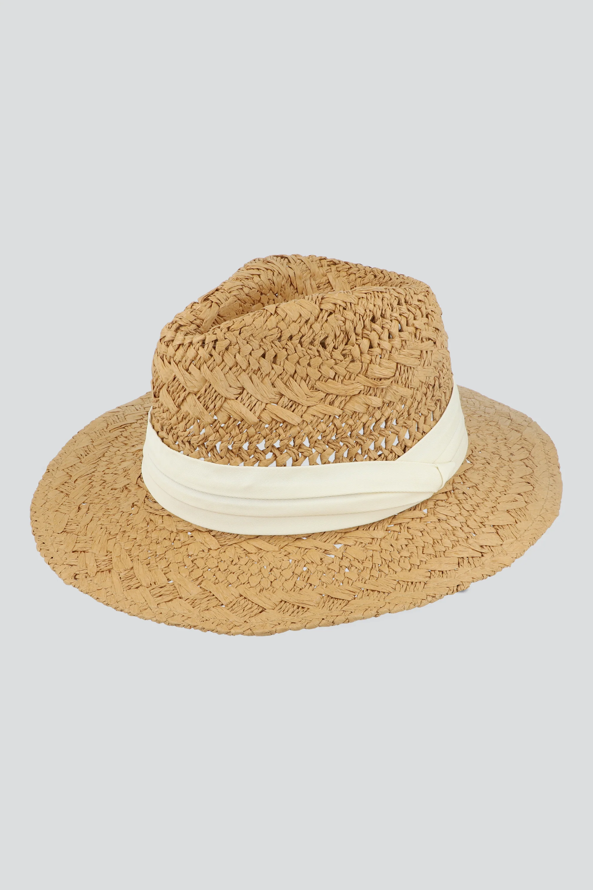 Sombrero tejido fedora con cinta - Image 2