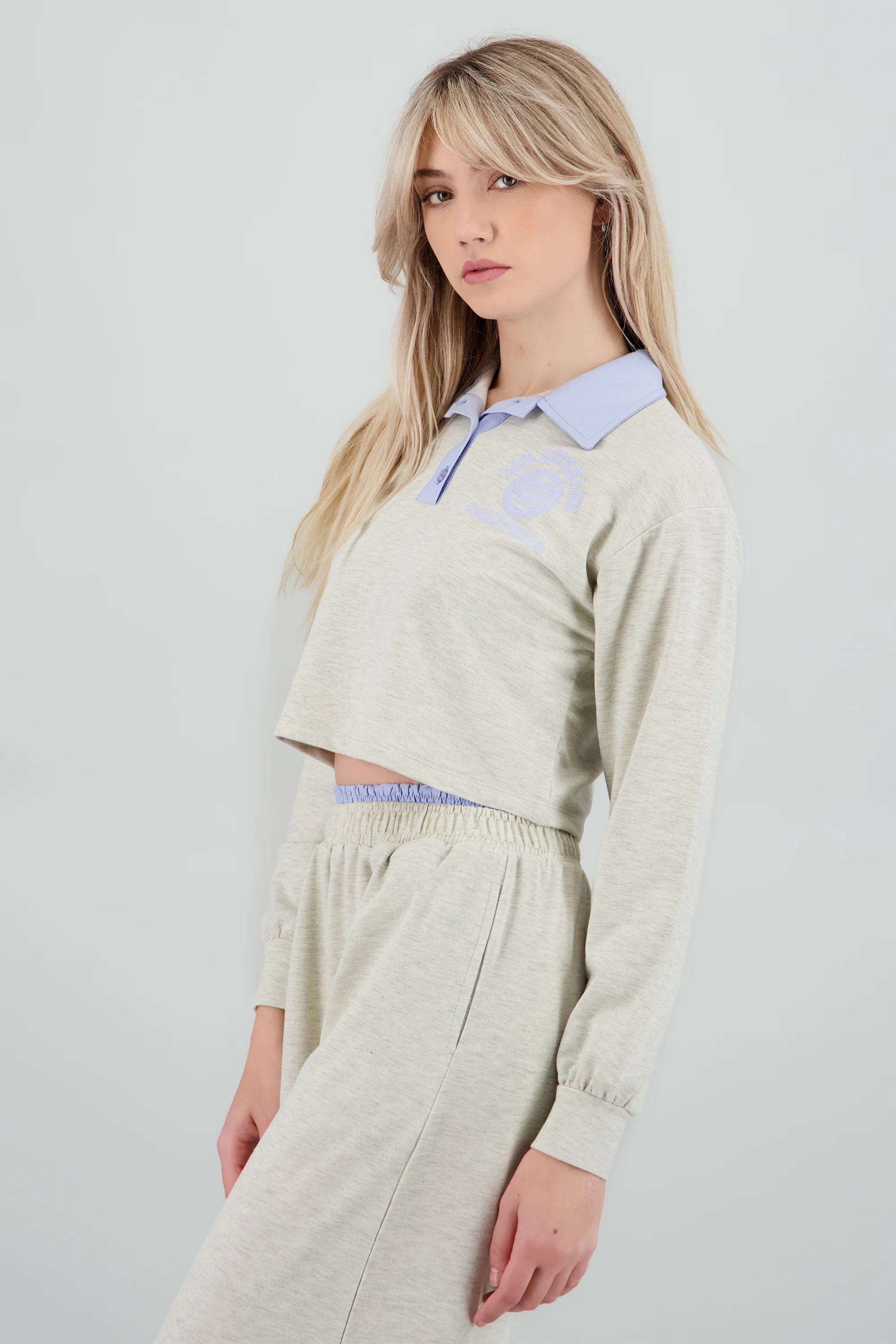 Sudadera estrampada detalle cuello polo - Image 3