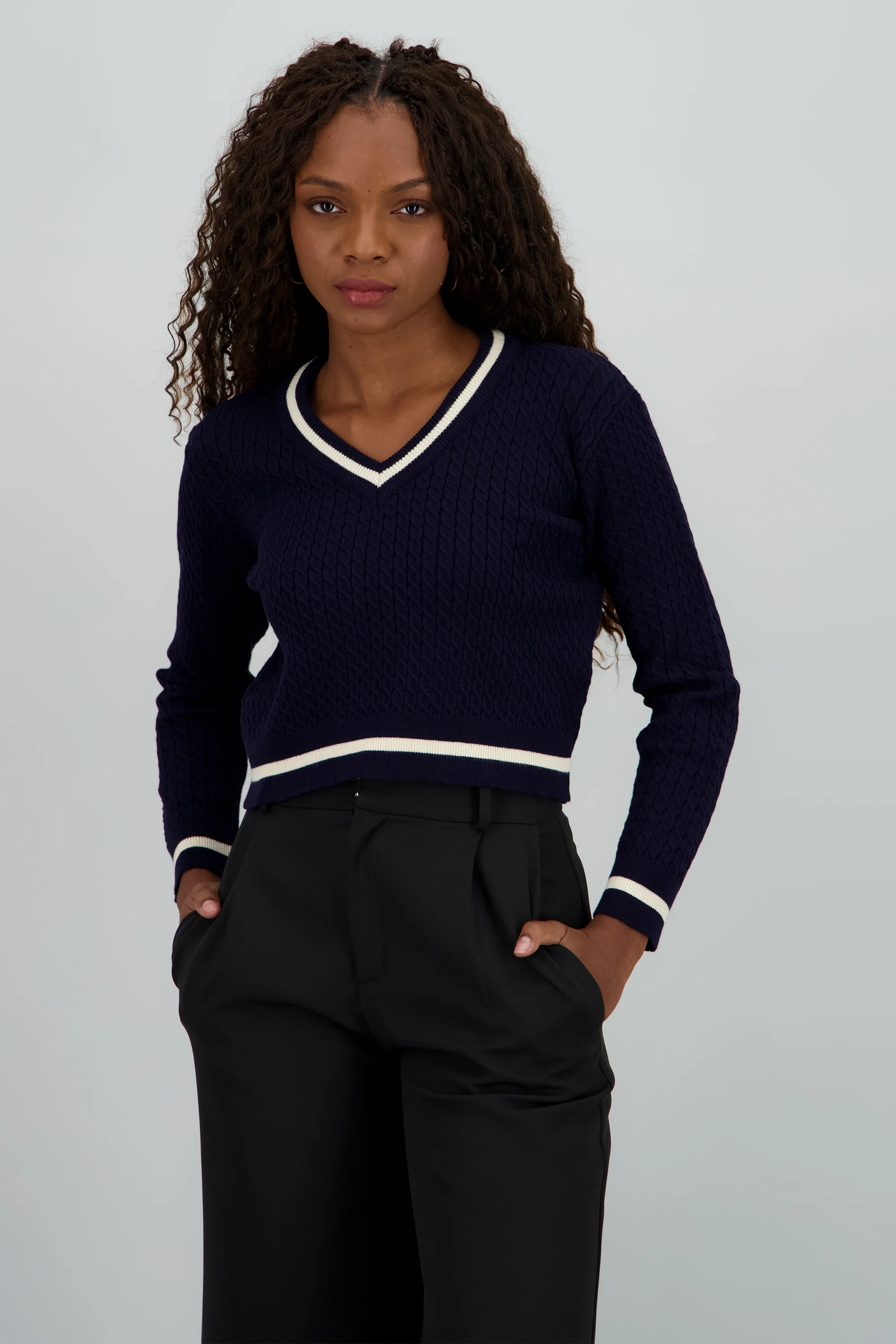 Sueter cardigan con contraste