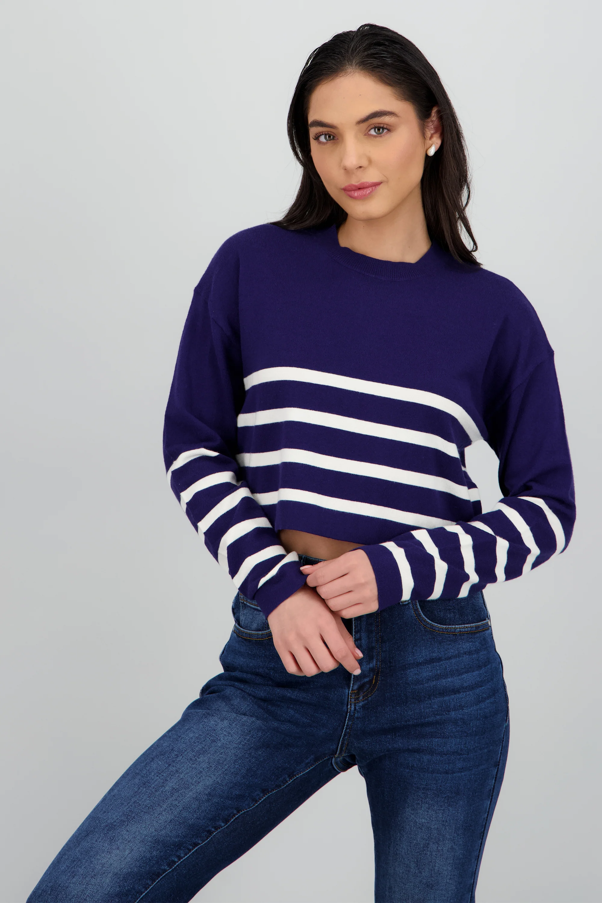 Sueter crop rayas cuello redondo