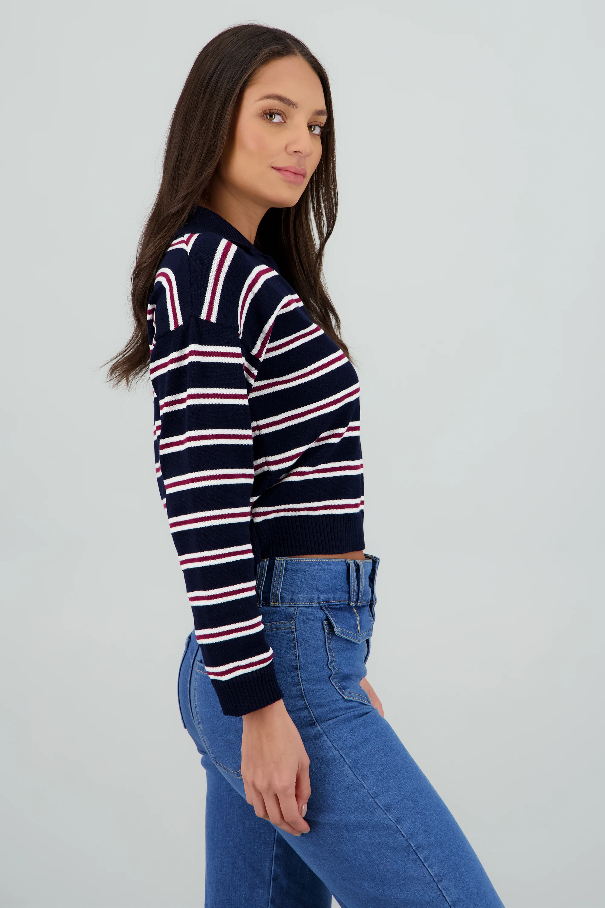Sueter ligero cuello polo estampado rayas - Image 3