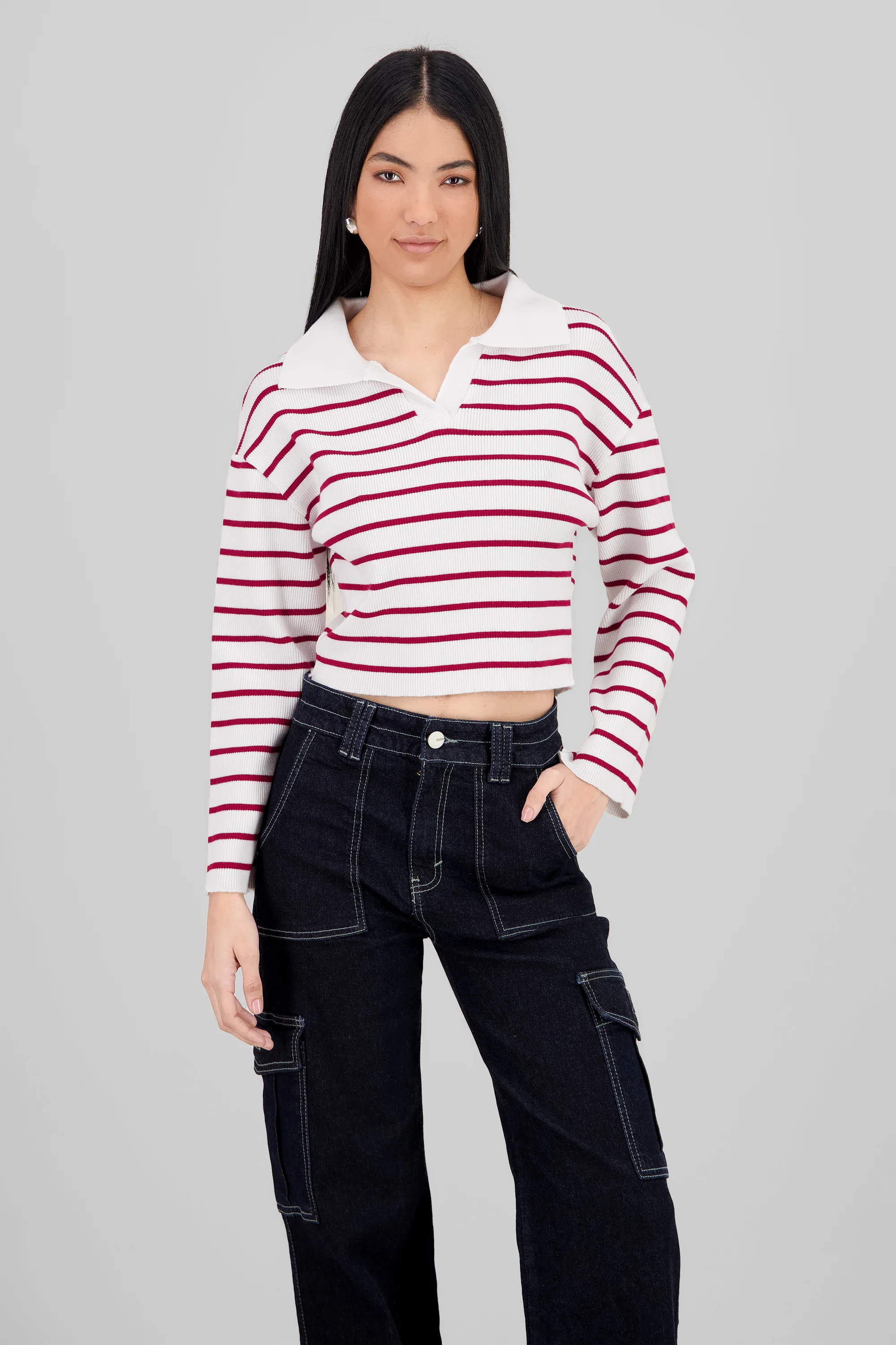 Sueter tejido cuello polo rayas