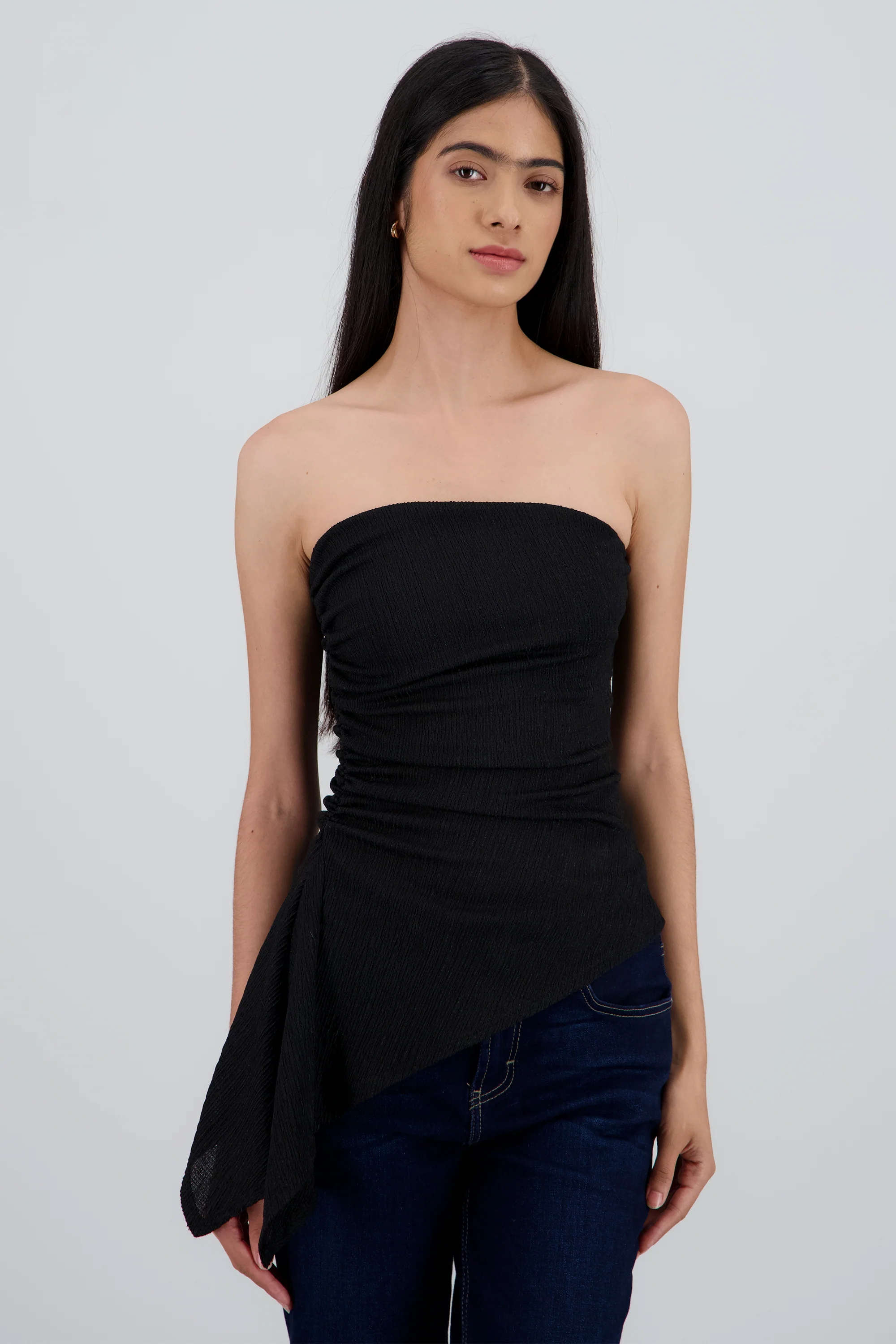 Top bandeau textura asimetrico