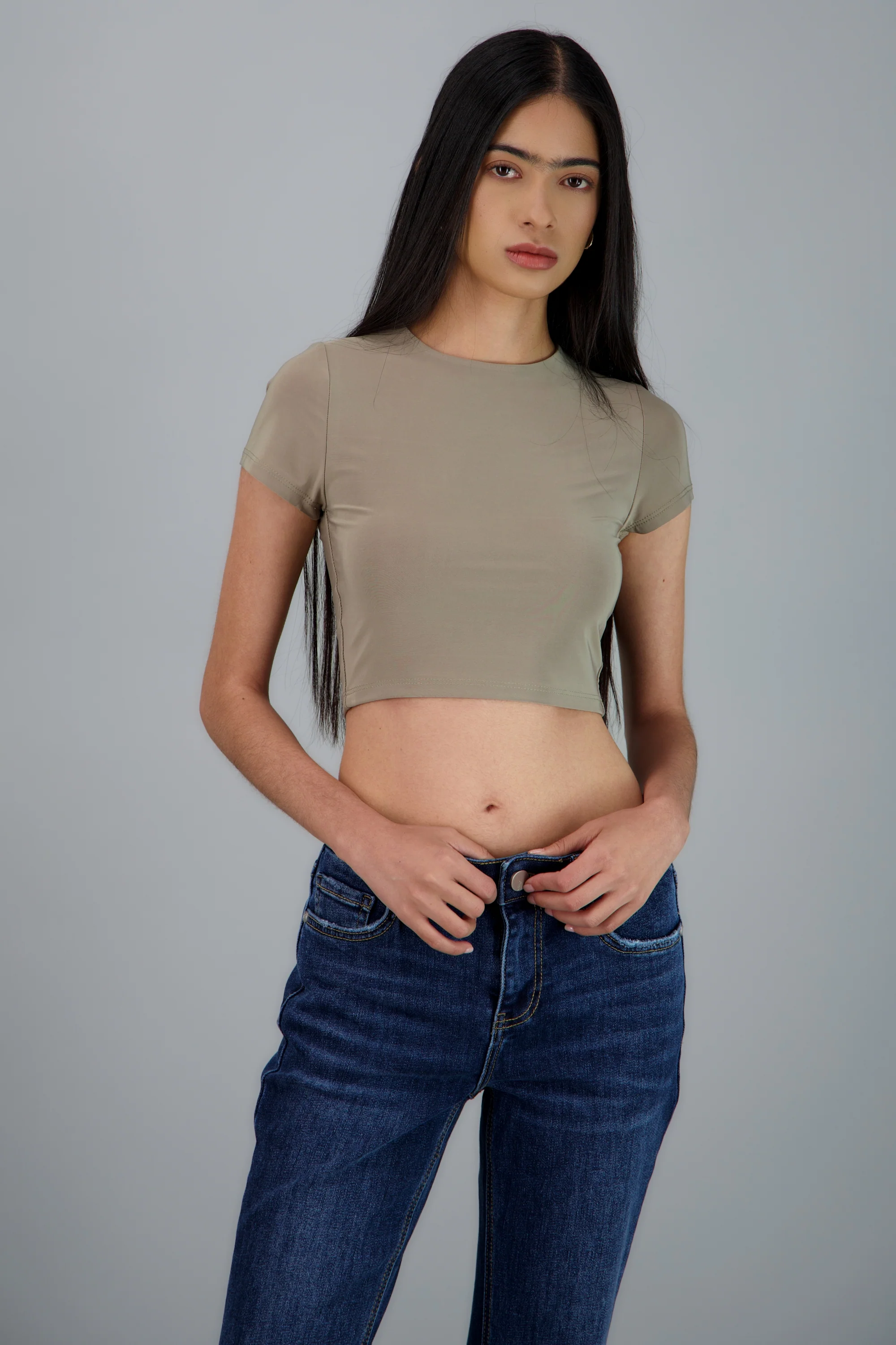Top crop doble tela manga corta