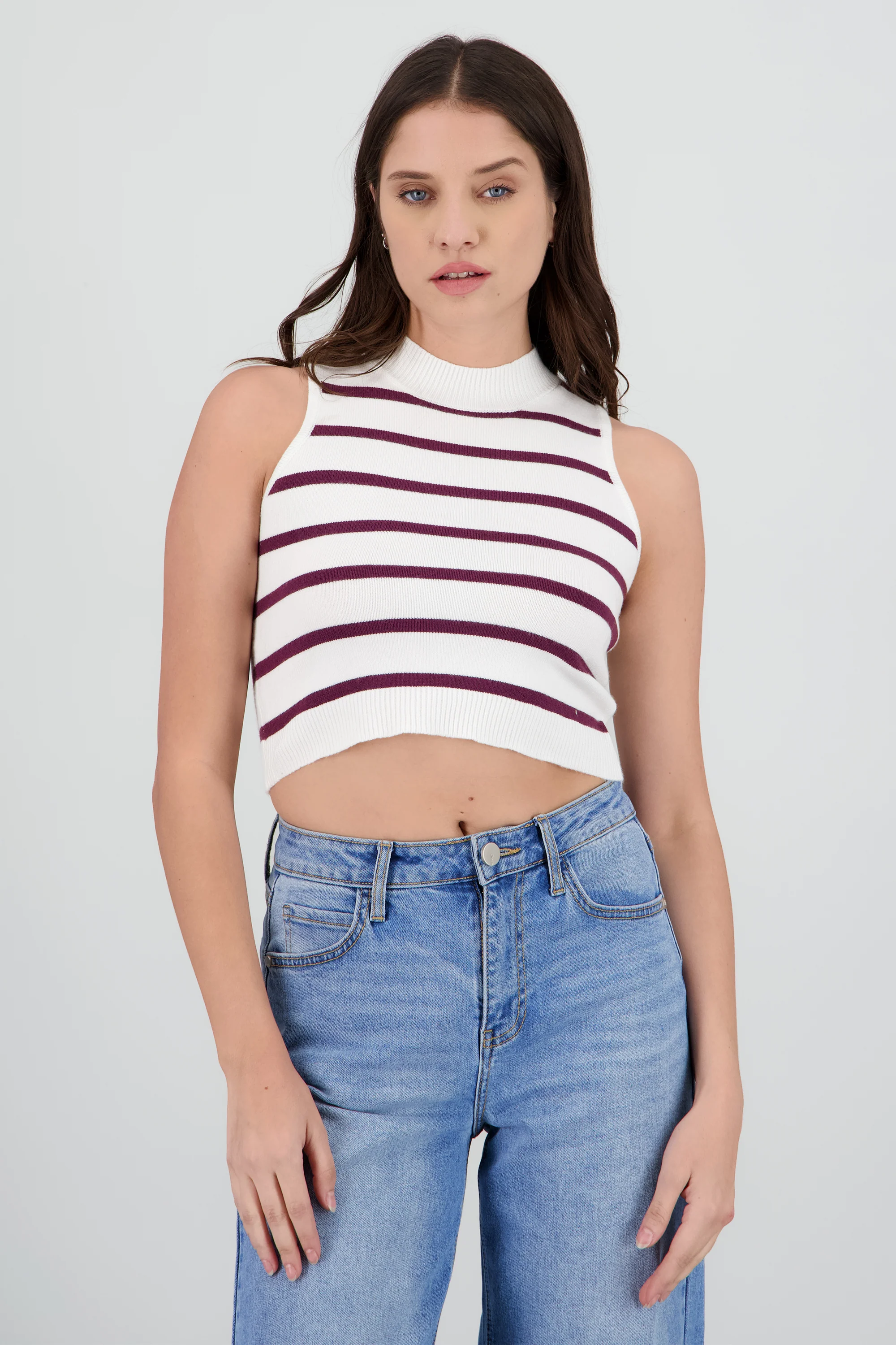 Top crop rayas cuello alto