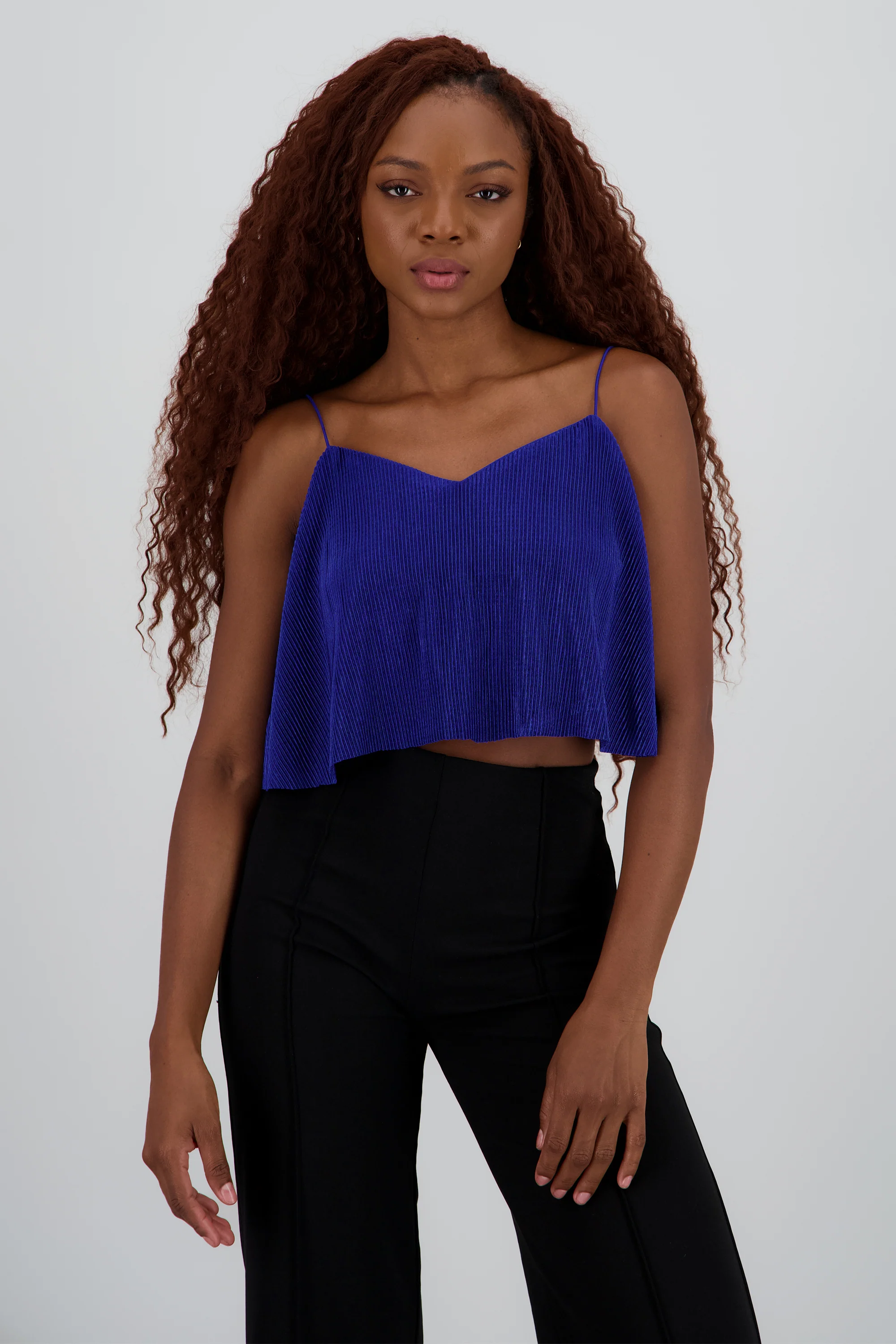 Top Crop Tejido Plisado Tirantes