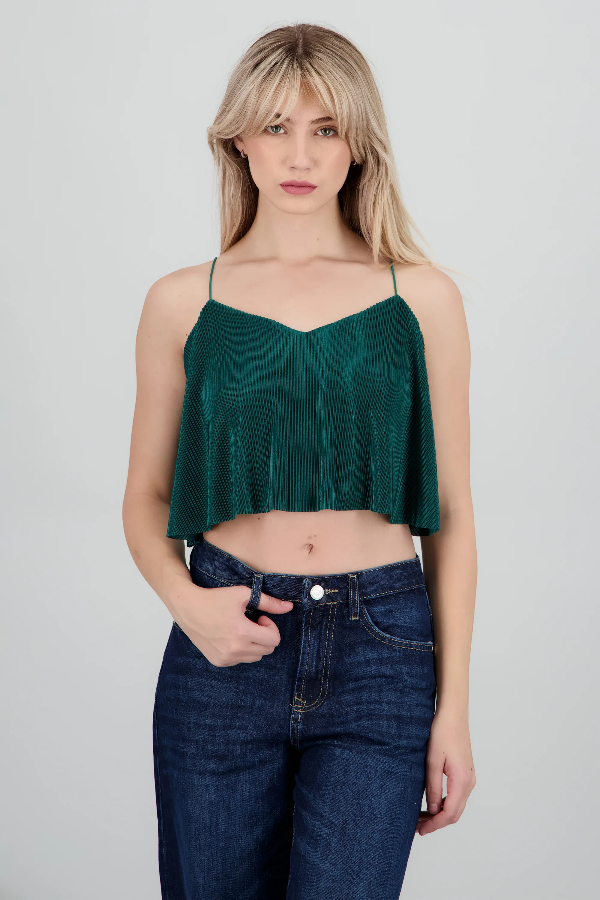 Top Crop Tejido Plisado Tirantes