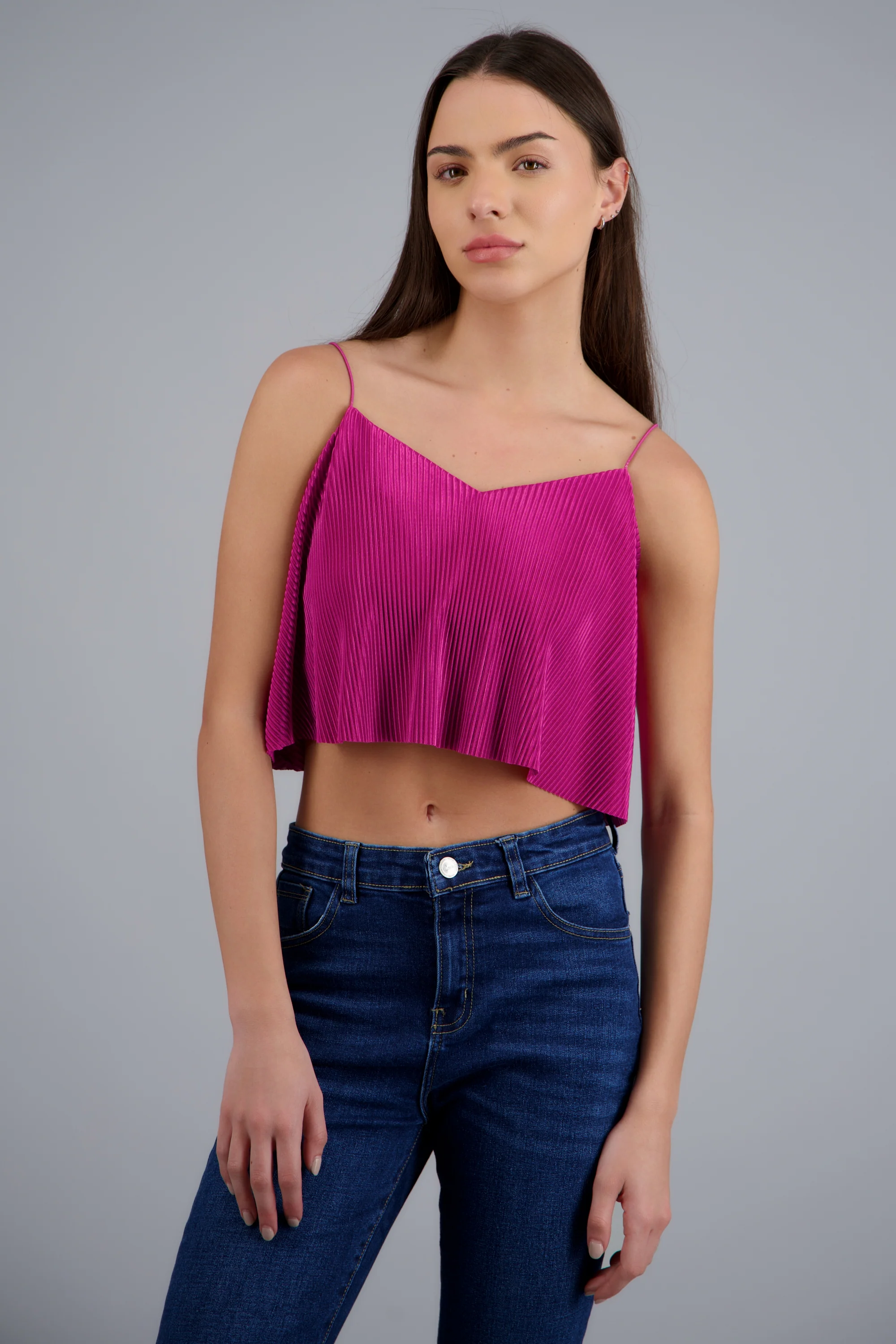 Top Crop Tejido Plisado Tirantes