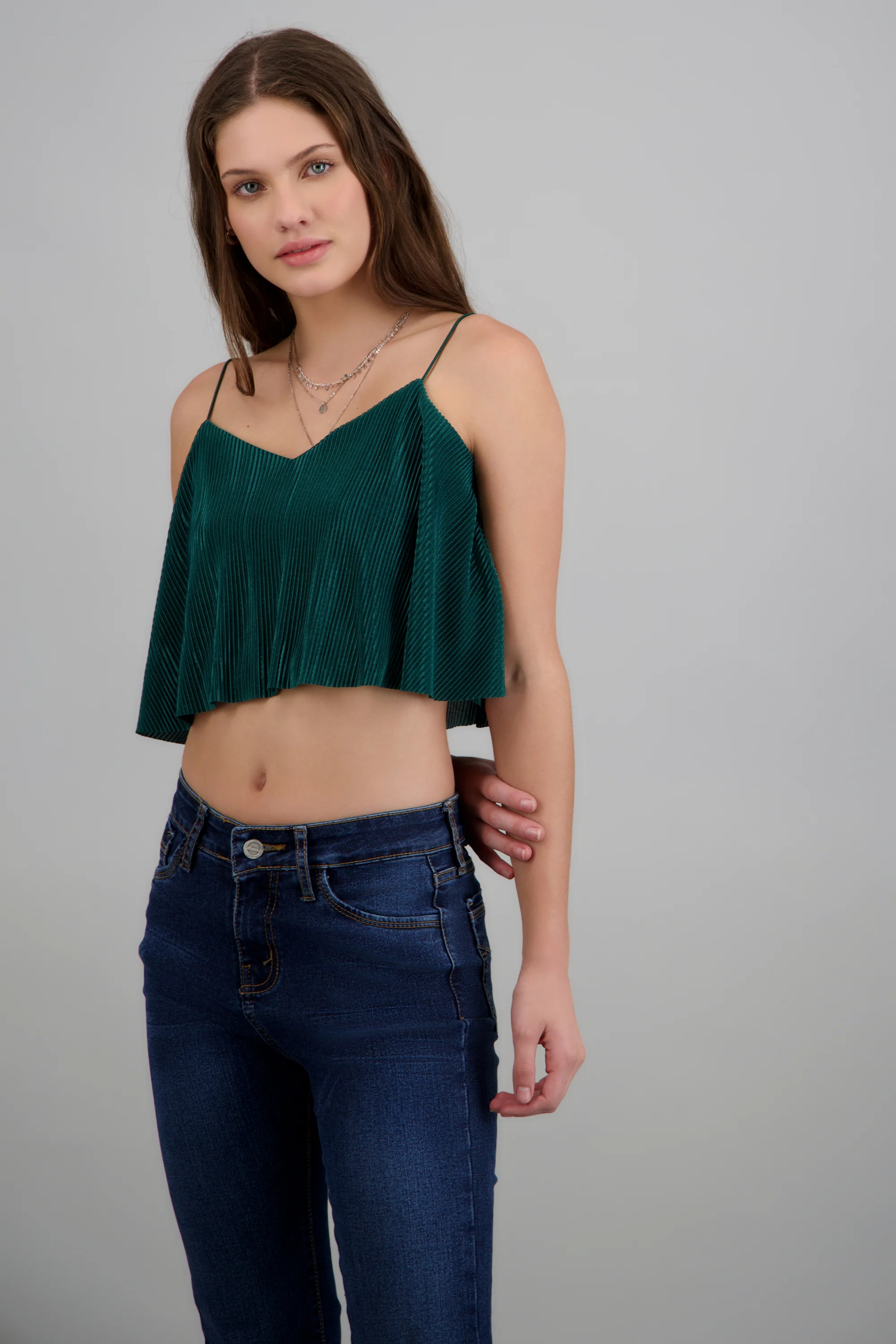 Top Crop Tejido Plisado Tirantes