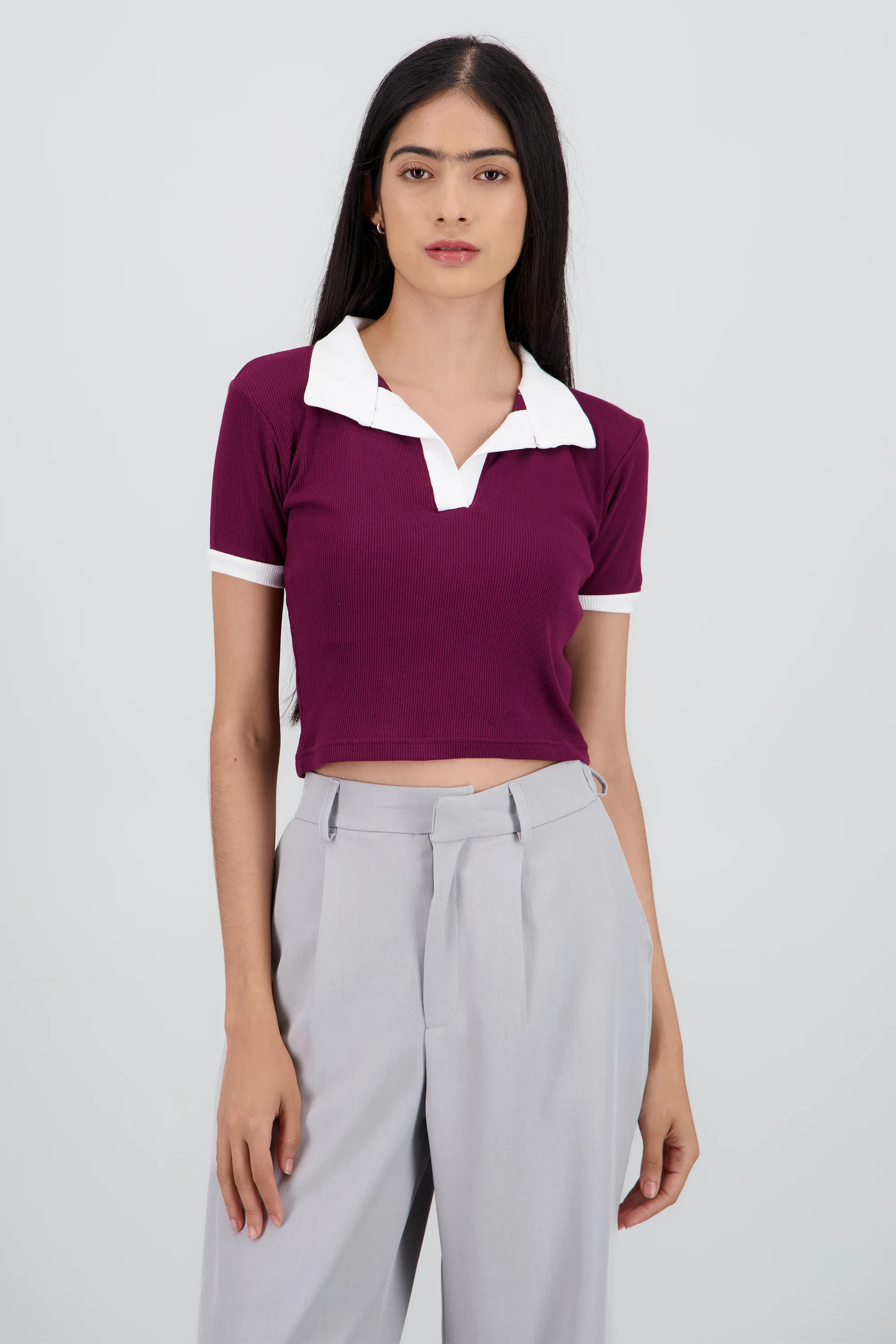 Top cuello polo contraste en mangas - Image 6