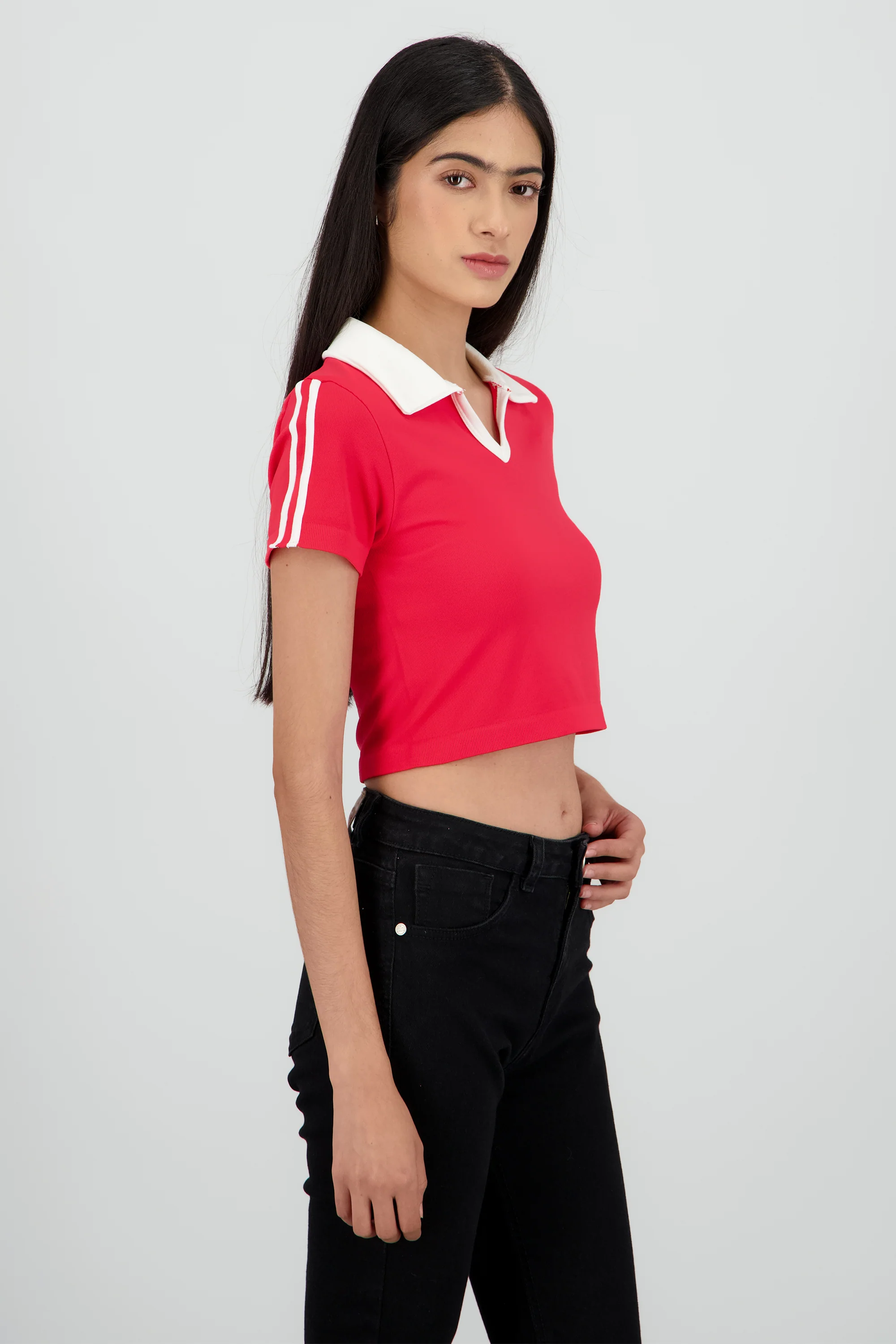 Top cuello polo lineas contraste - Image 3