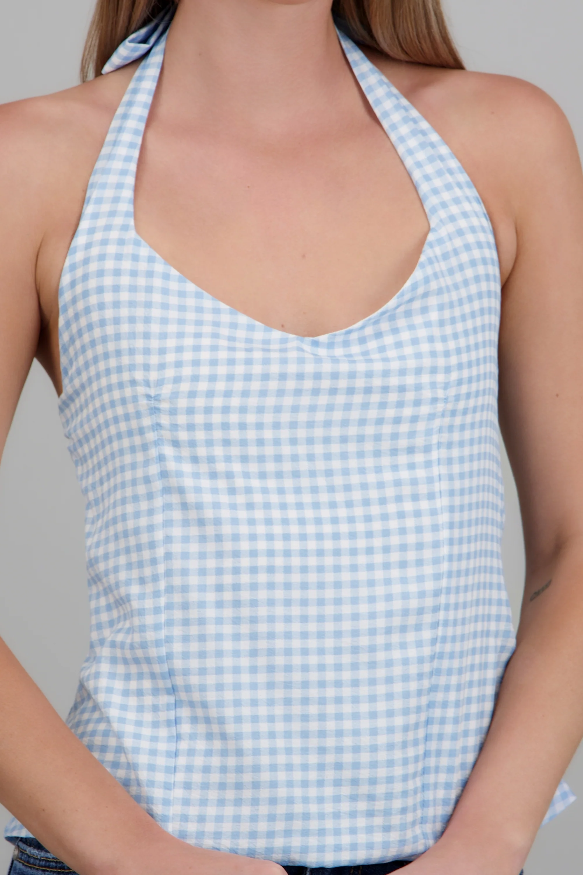 Top de cuadros halter con moño - Image 5