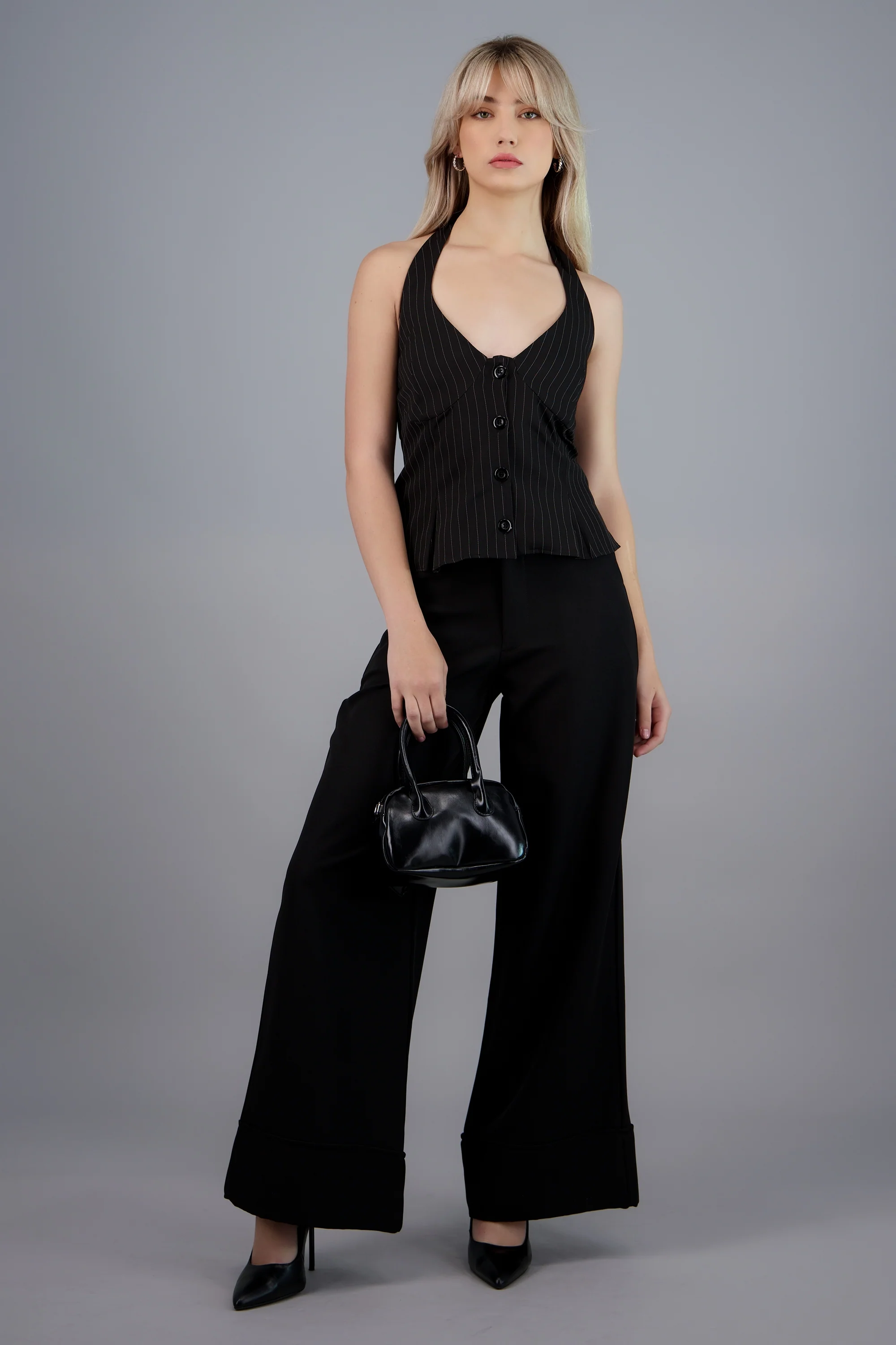 Top halter amarre estampado rayas