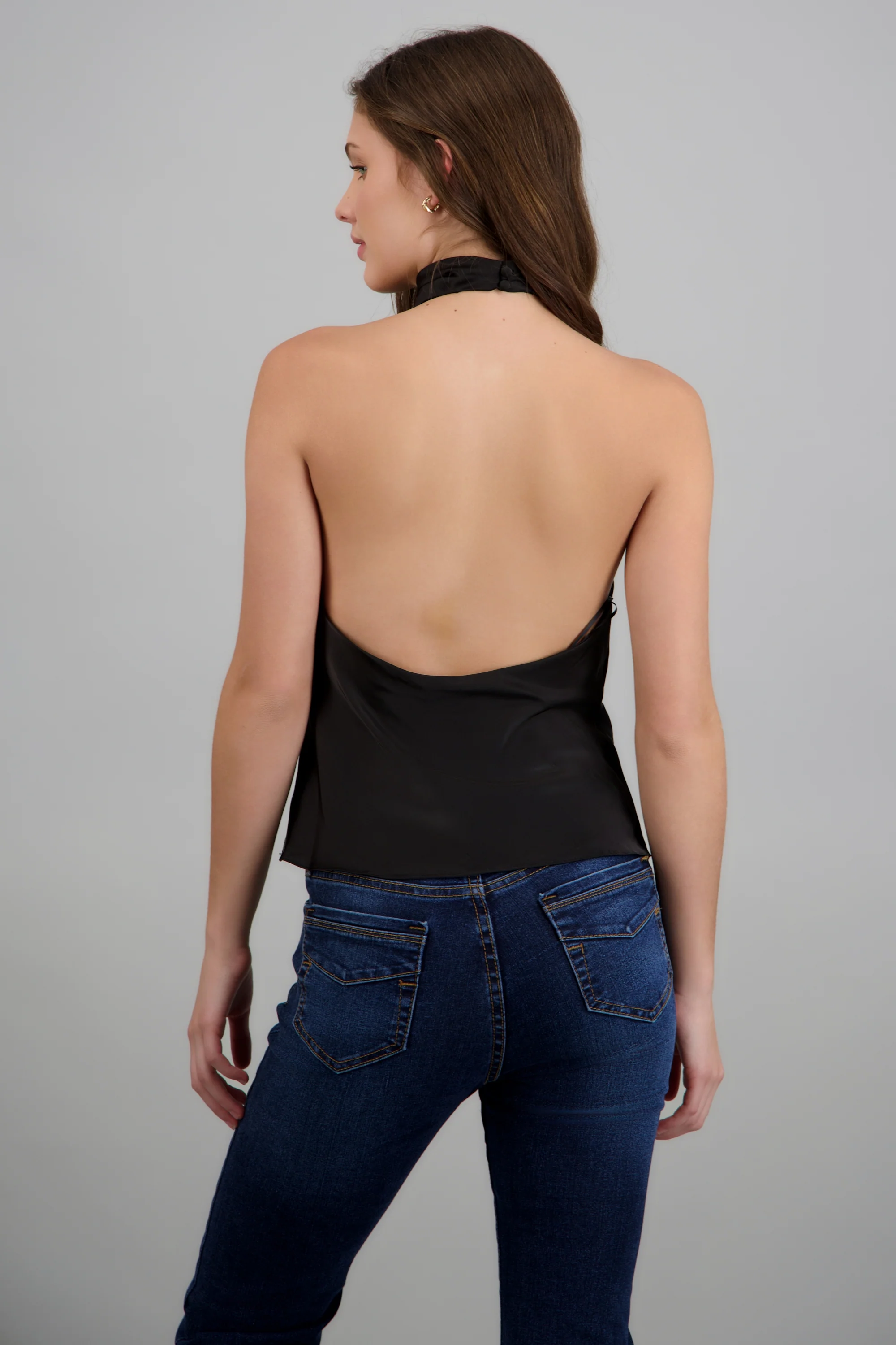 Top halter de cuello cascada satinado - Image 2